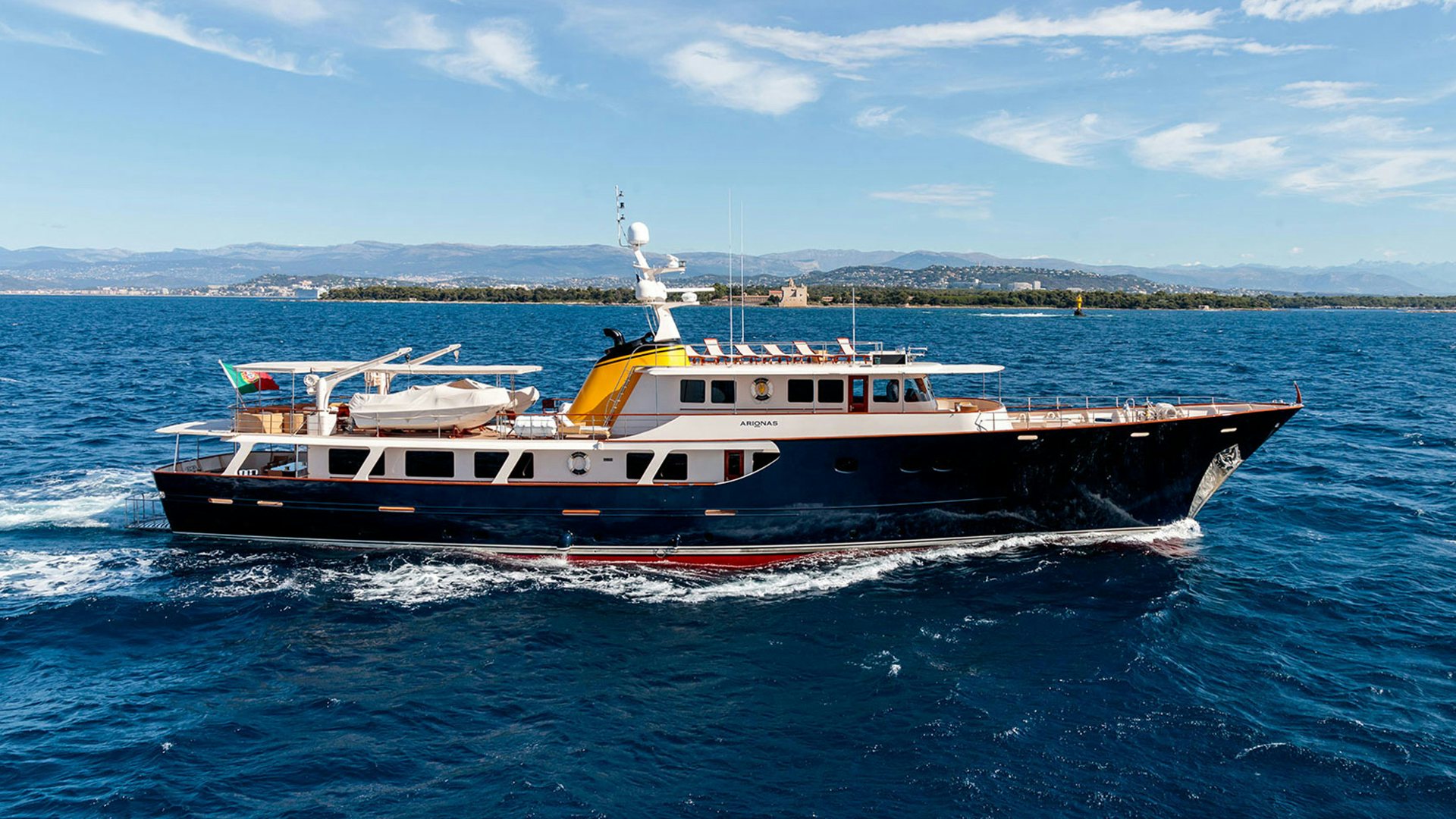 130-foot (39.7m) classic superyacht ARIONAS profile in the west mediterranean