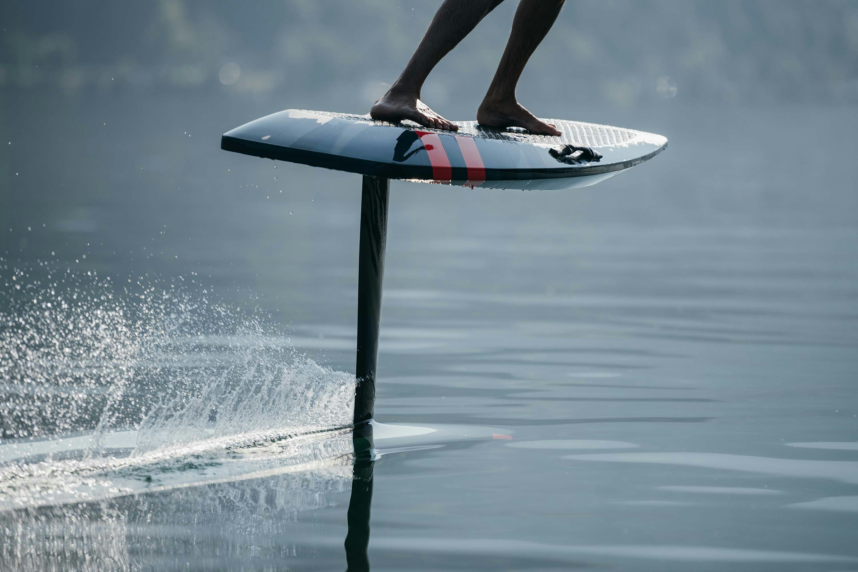 aerofoils hover board close up of the water rippling as someone rides