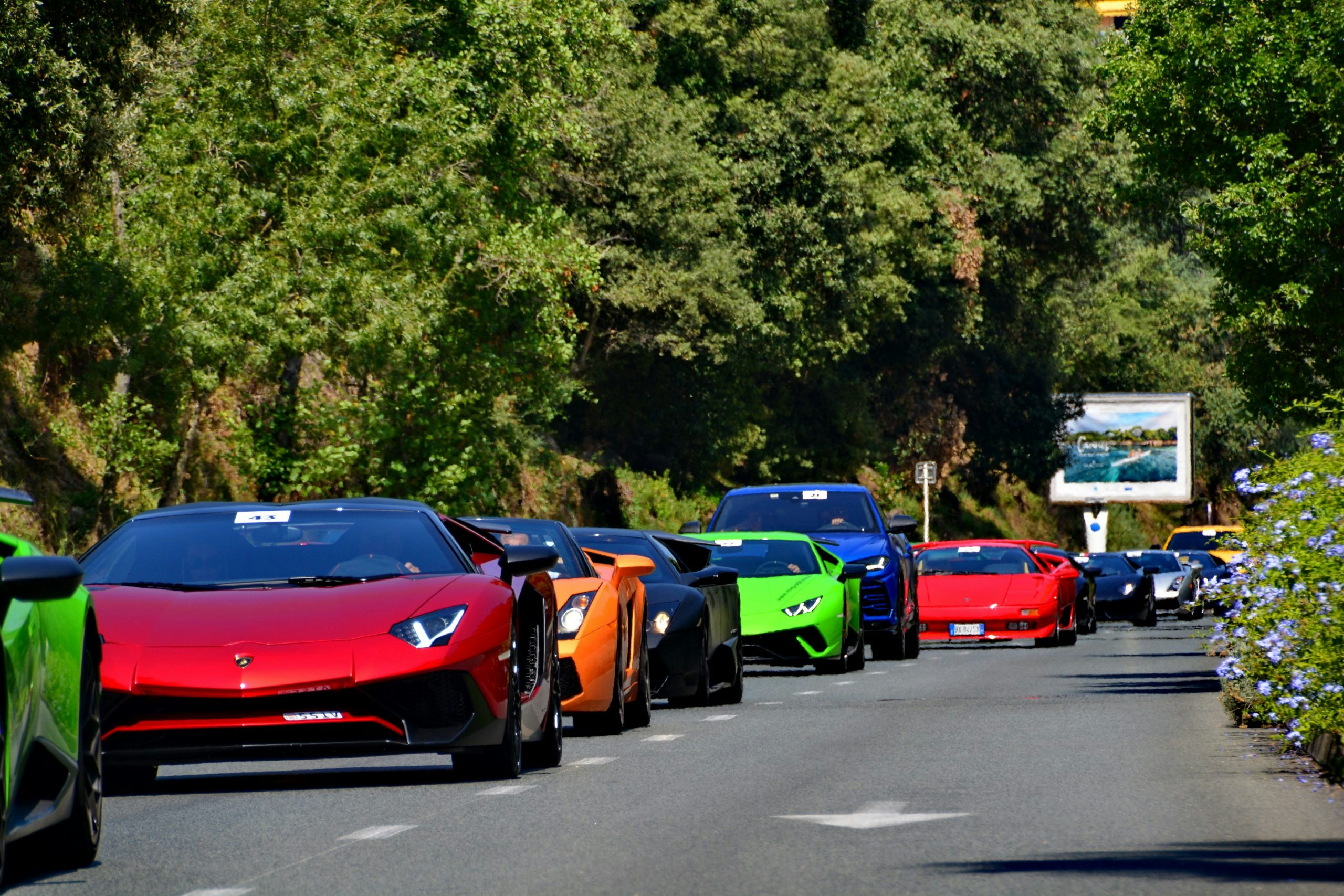 Lamborghinis driving through Monaco