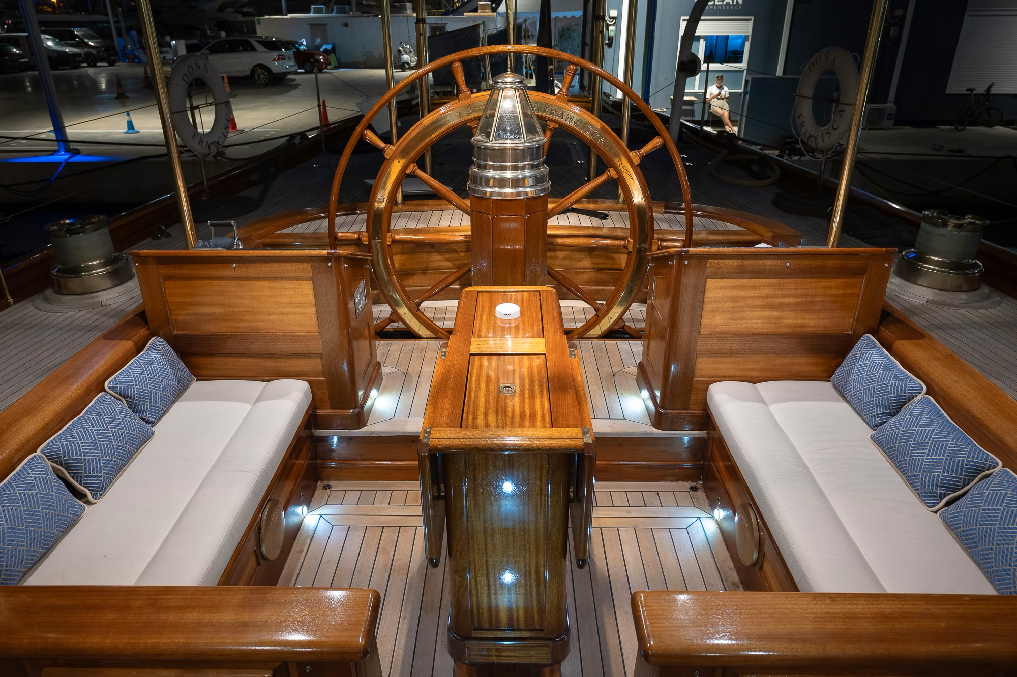 Galley of the DONA FRANCISCA with modern appliances and classic finishes.