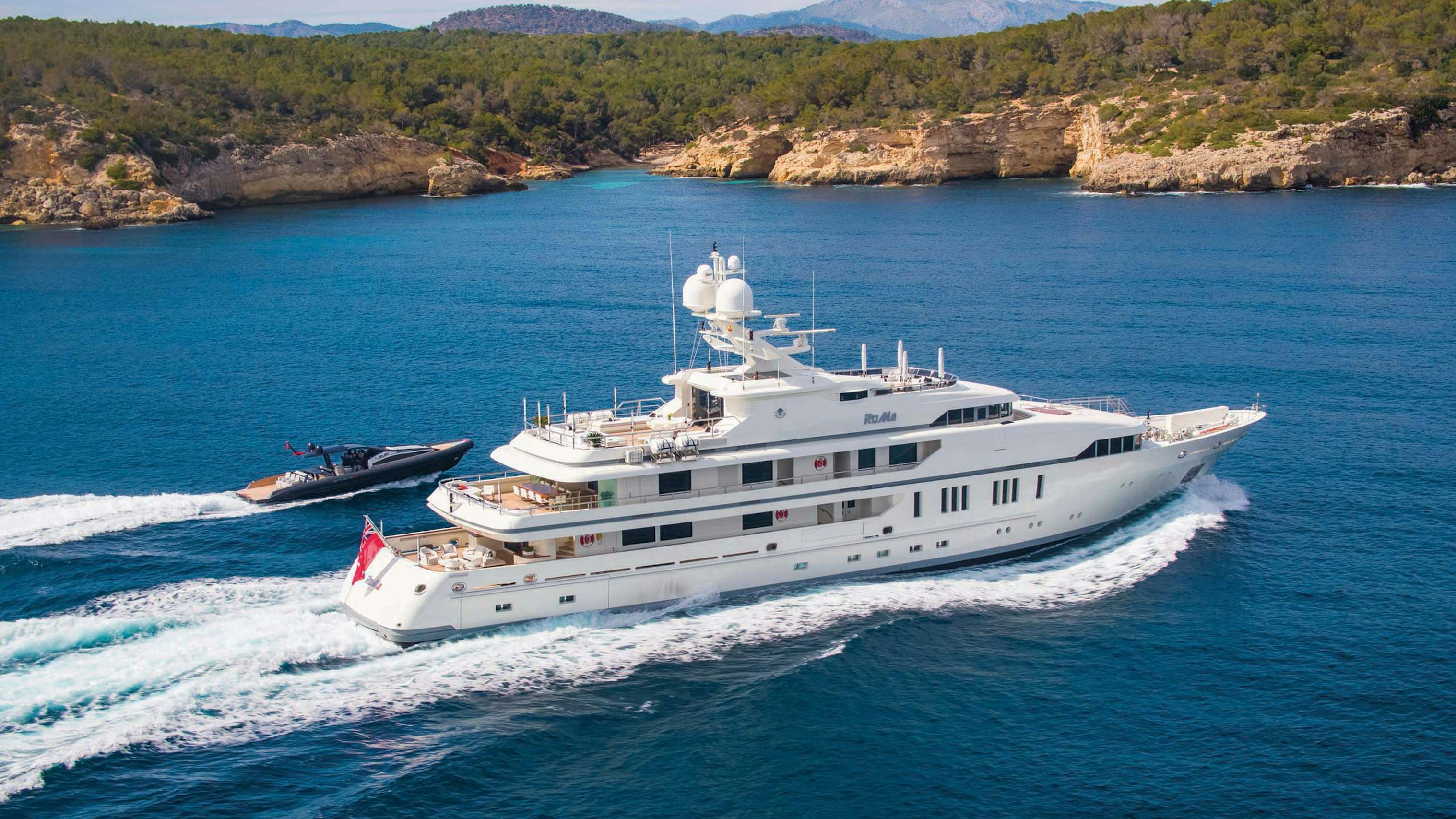 200ft charter yacht cruising the mediterranean in summer