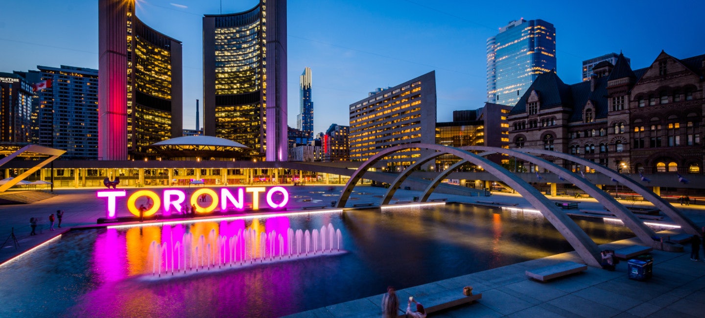 Toronto skyline by night with city lights