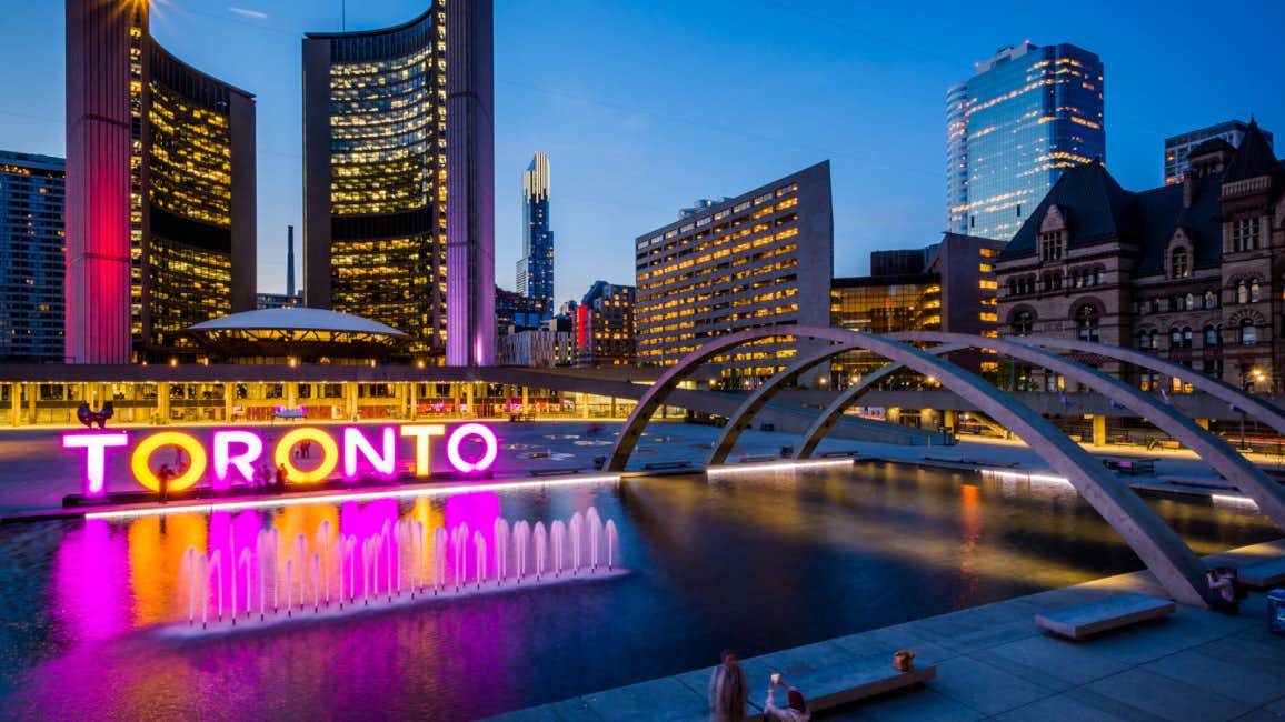 Toronto skyline by night with city lights