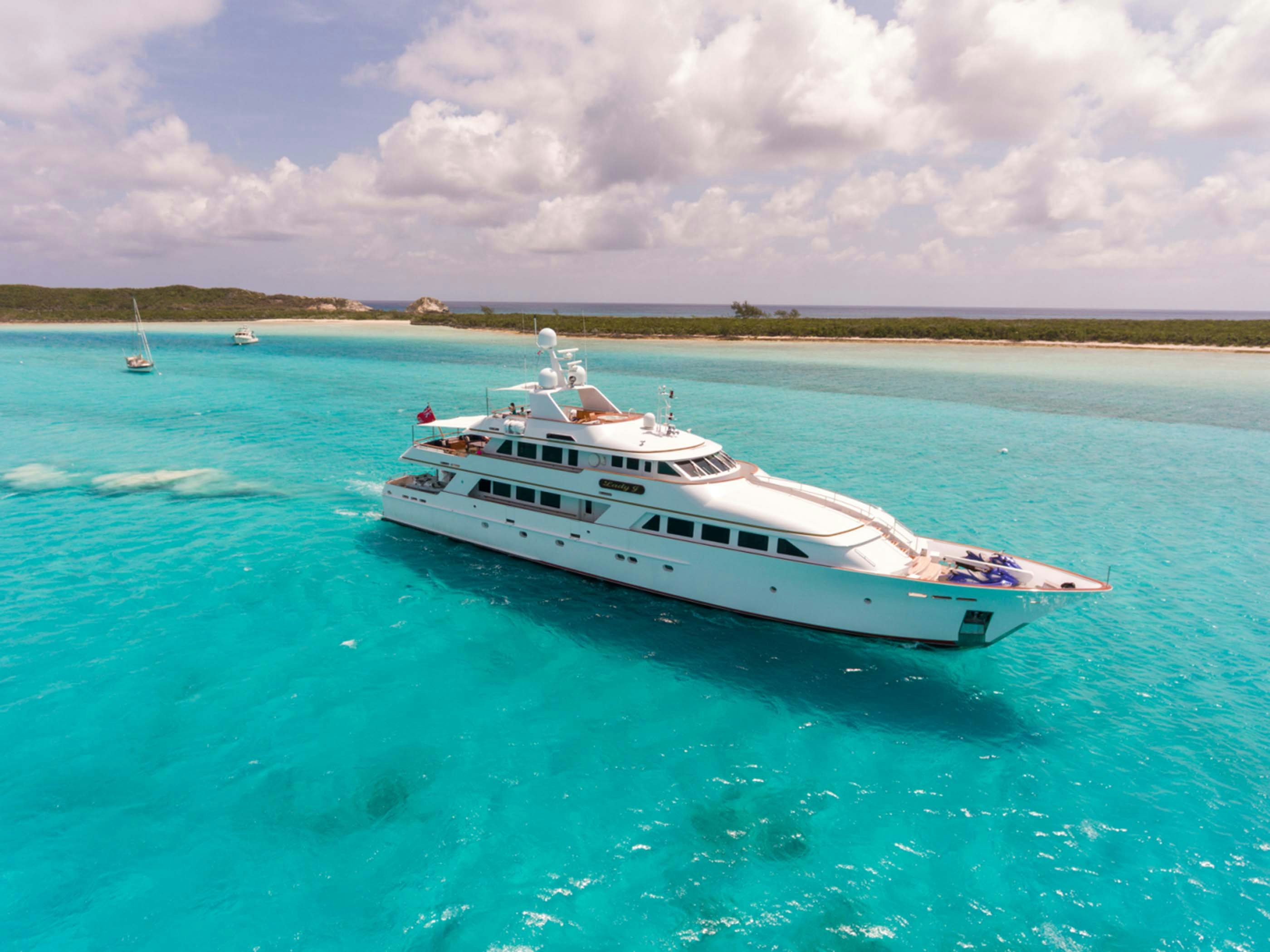 Palmer Johnson yacht LADY J for charter with zero speed stabilisers