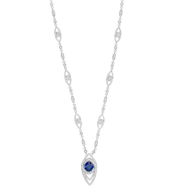 Long sapphire and diamond necklace