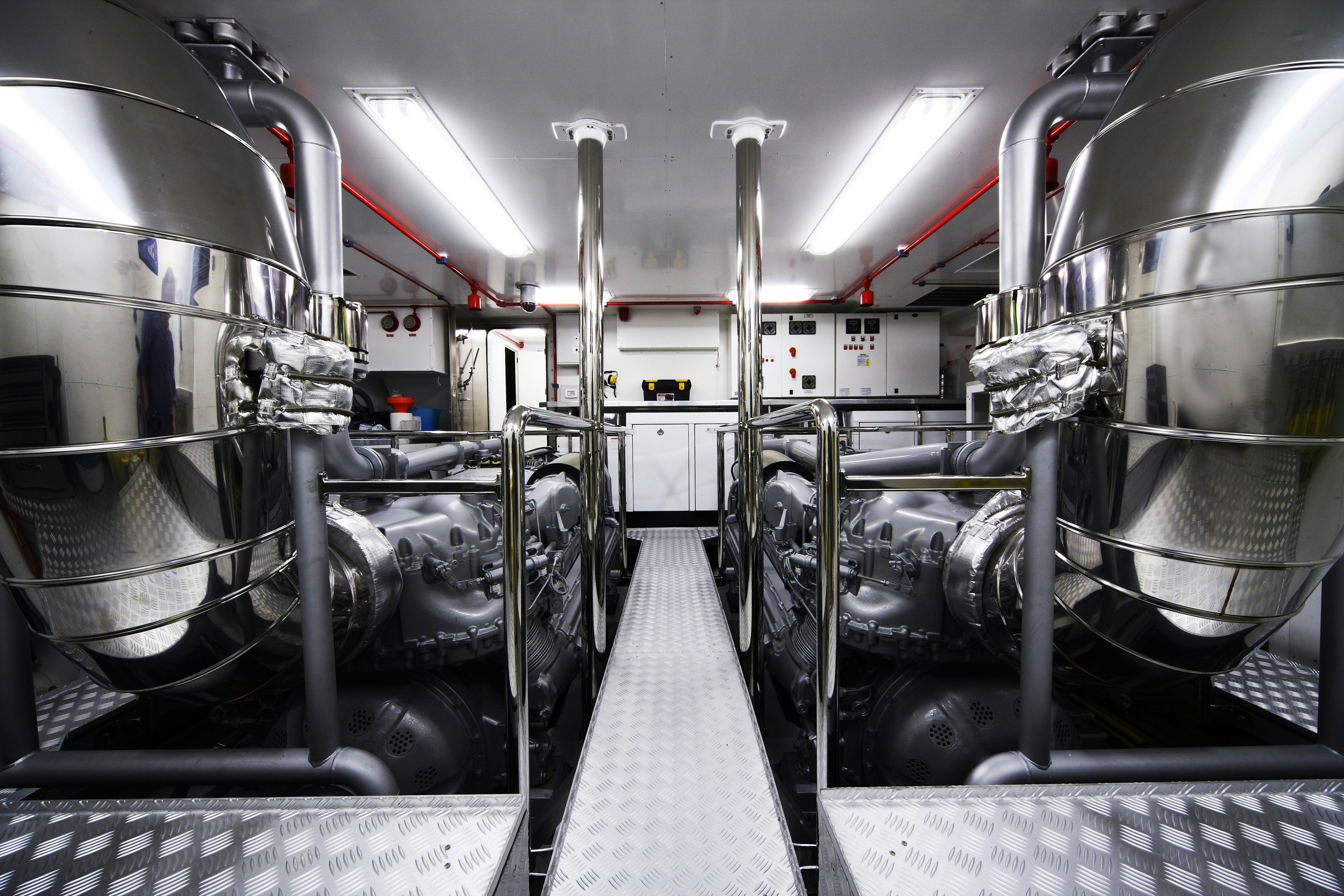 yacht Engine room where a yacht engineer works.