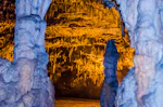 Stalactites and stalagmites in the underground cave of Drogarati on the island of Kefalonia