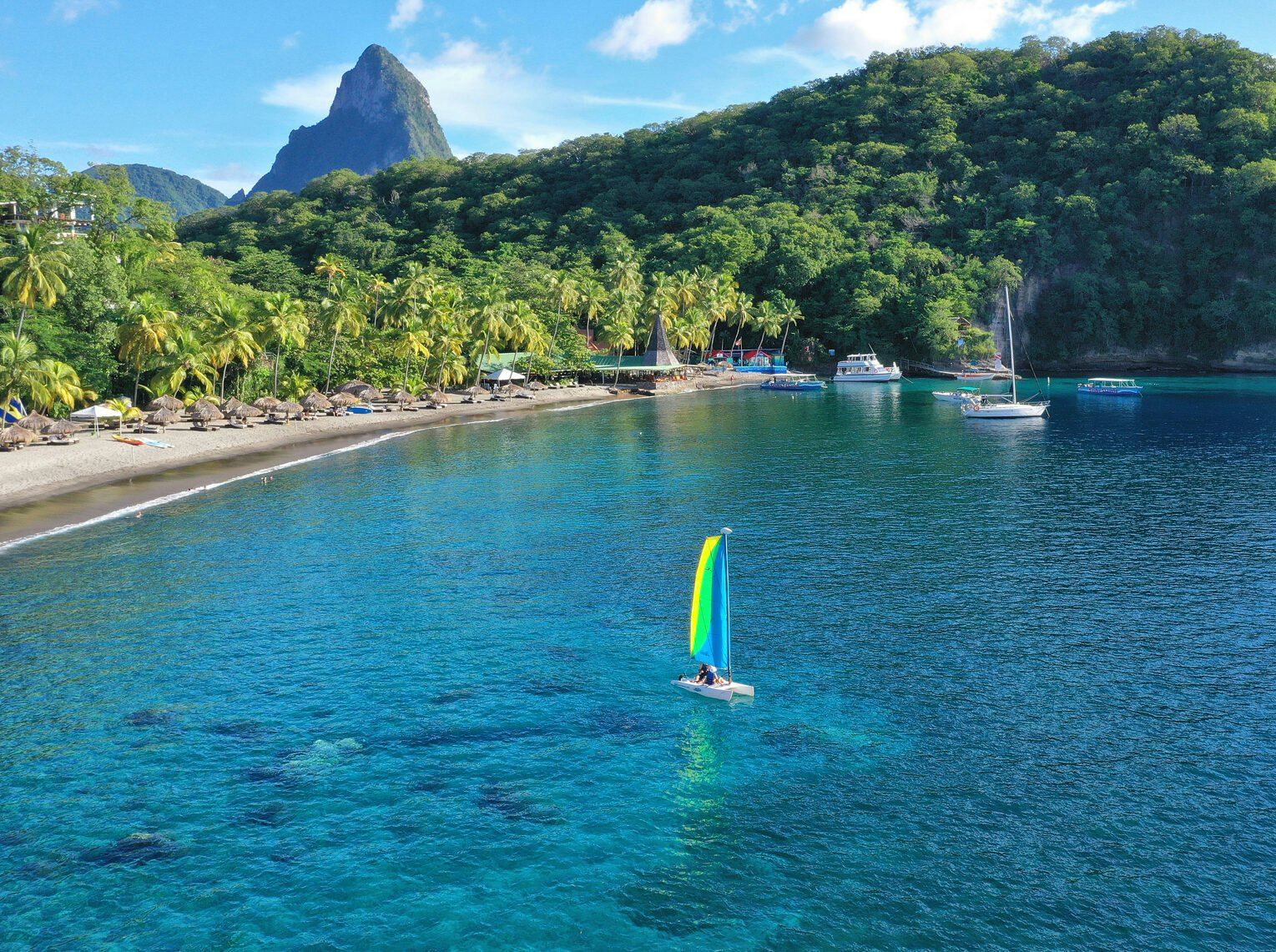 Small sailboat in a bay in St Lucia