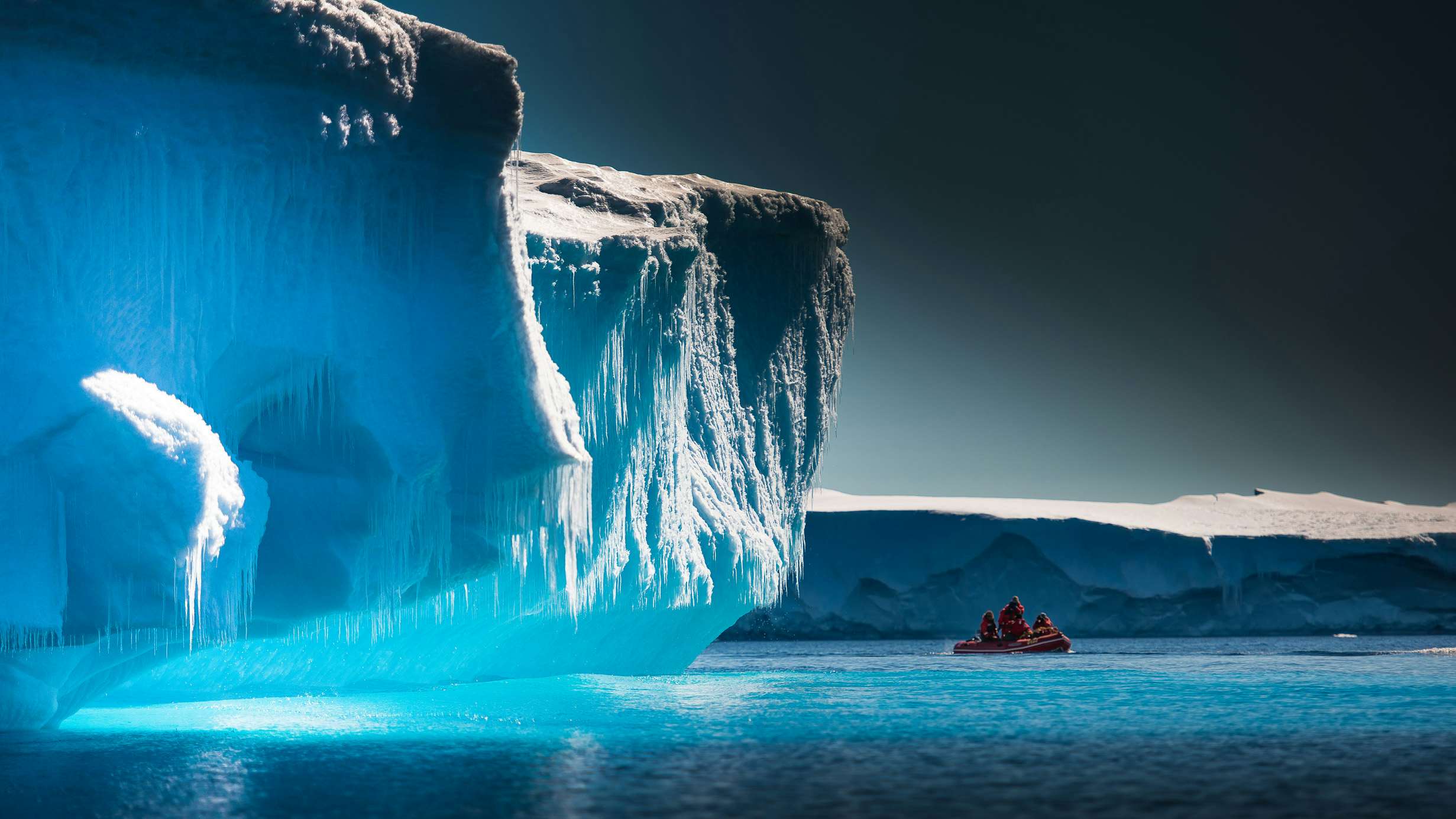 Antarctica Yacht Charter - Antarctica, icebergs with an inflatable boat, beautiful dramatic scenery