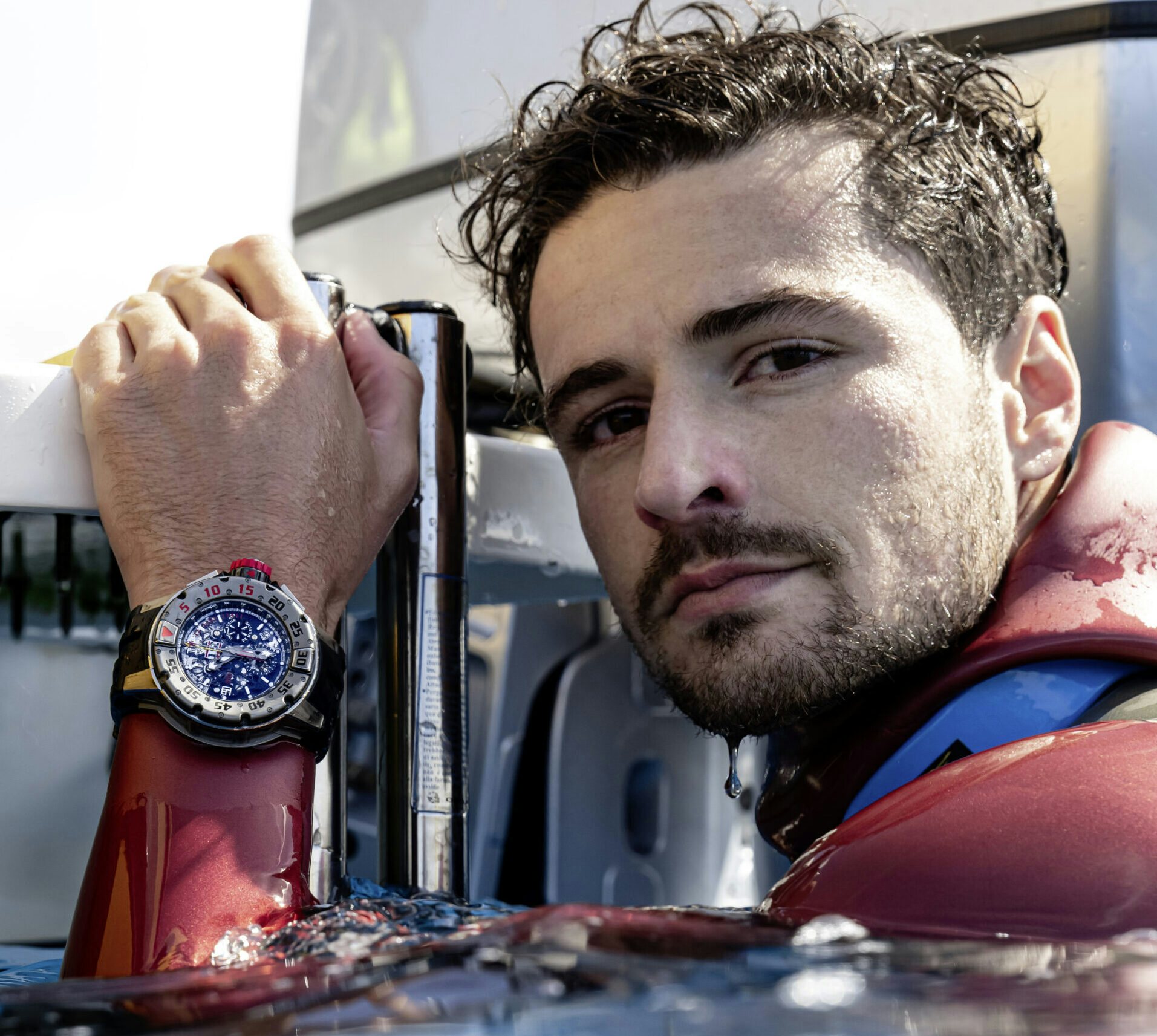 Free Diver Arnaud Jerald wearing a Richard Mille watch on a free dive in The Bahamas