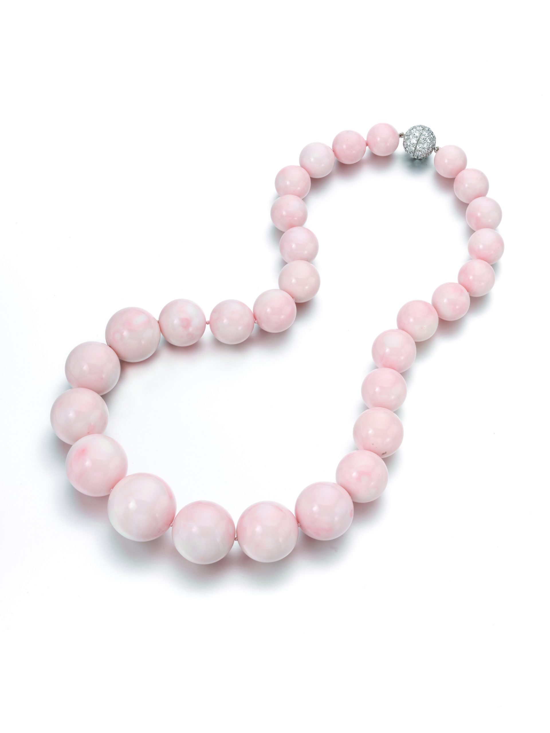 Assael_Palest Angel Skin Coral Necklace_15.6to29.6mm diamond clasp_