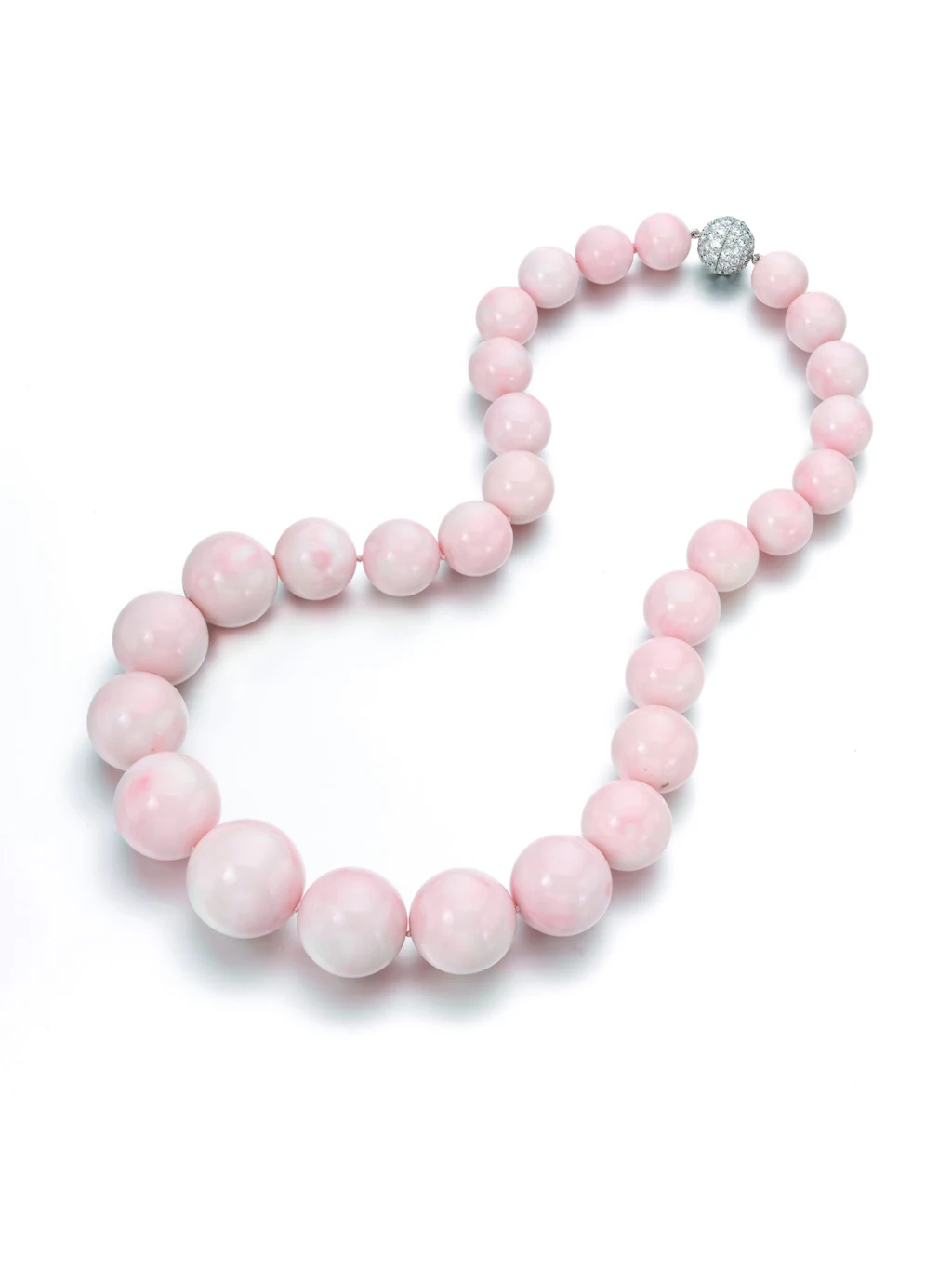 Assael_Palest Angel Skin Coral Necklace_15.6to29.6mm diamond clasp_