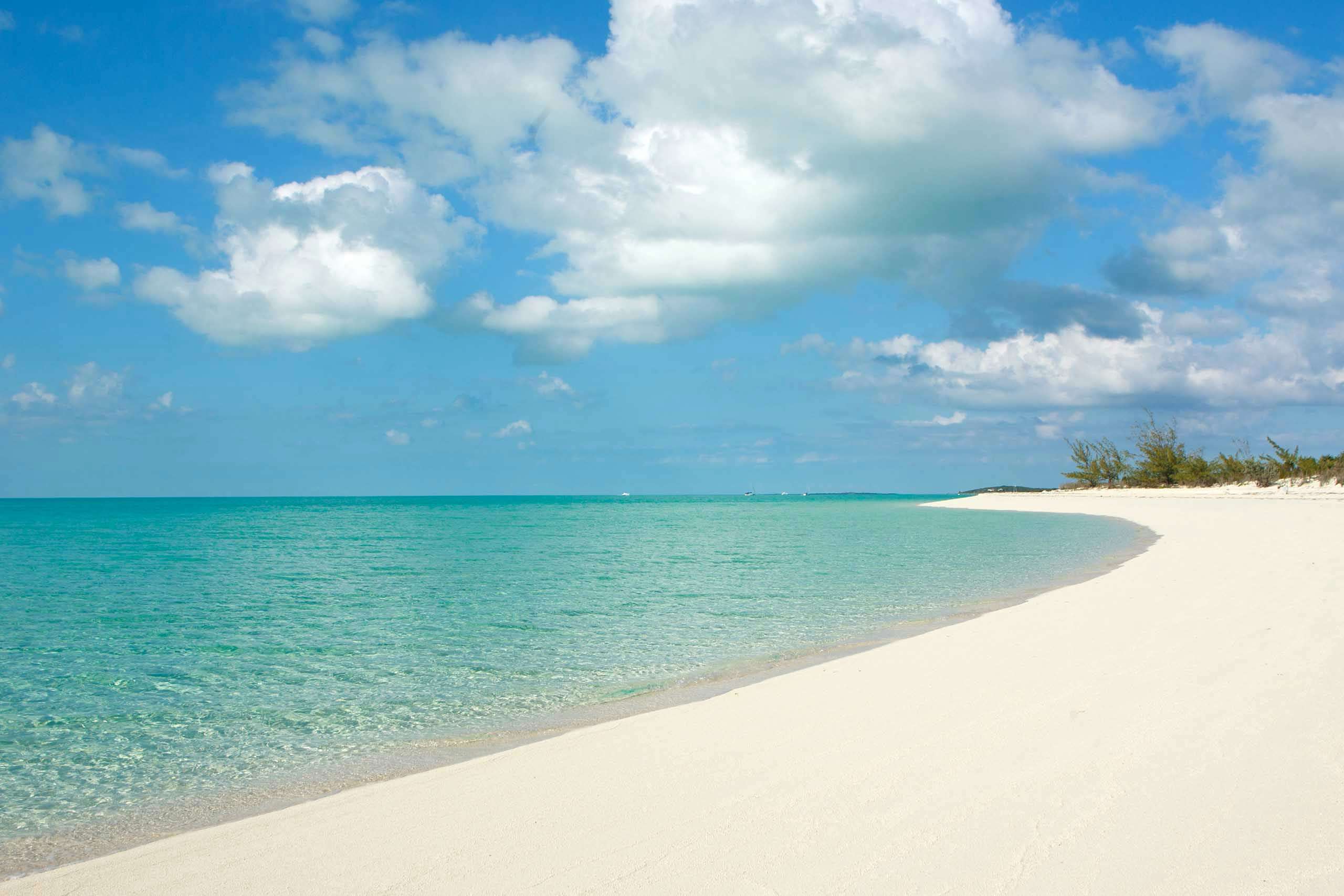 White sand beach at Norman's Cay, Bahamas