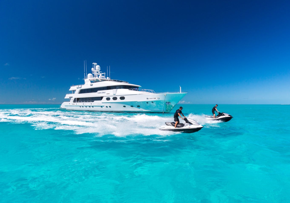 Charter yacht Casino Royale Profile with Jet Skis in front