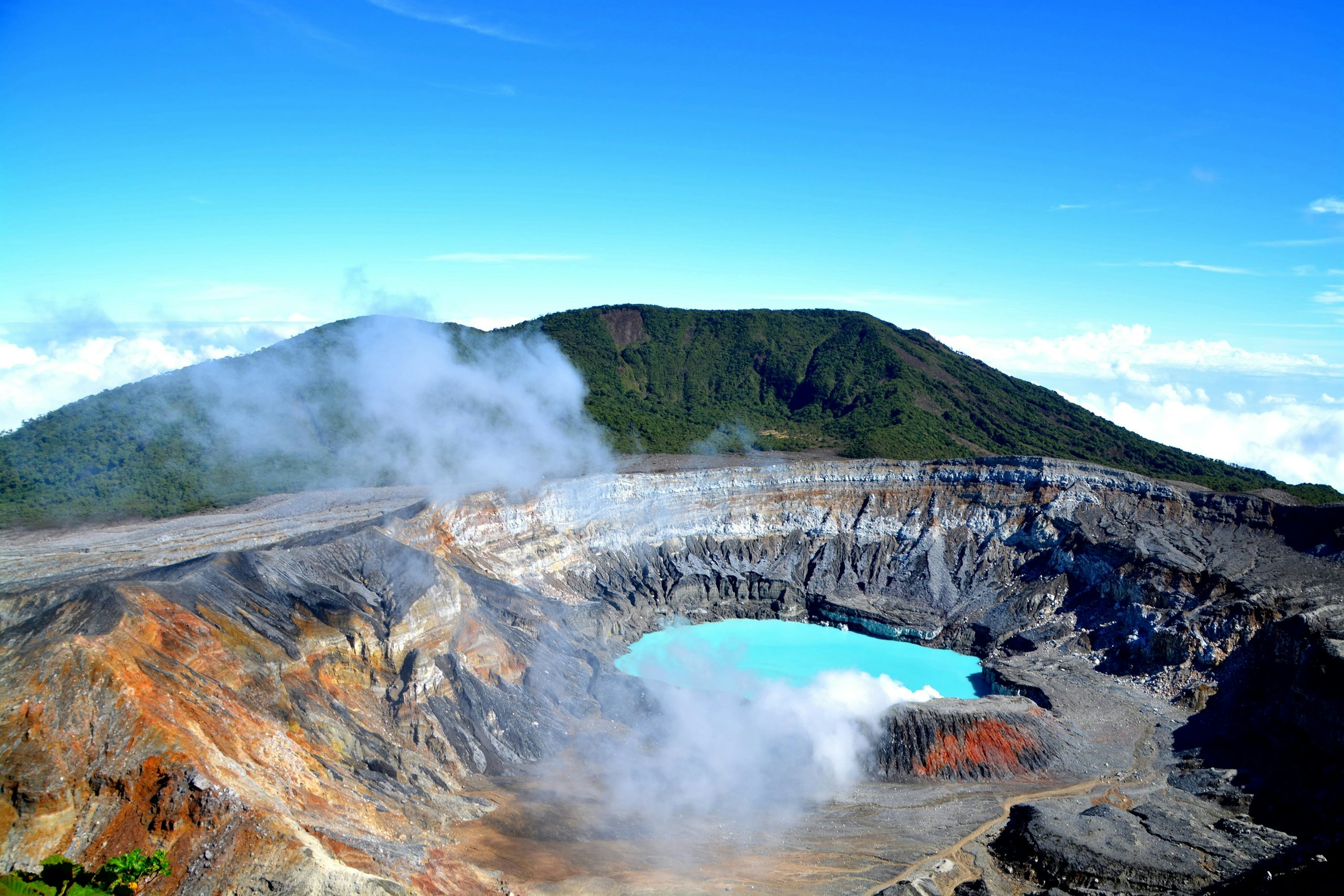 Costa Rica Yacht Charter - Central America_Costa Rica_Poas Volcano Costa Rica Yacht Charter - Poas Volcano, Costa Rica, cetral america with hot spring and steam bright blue sky