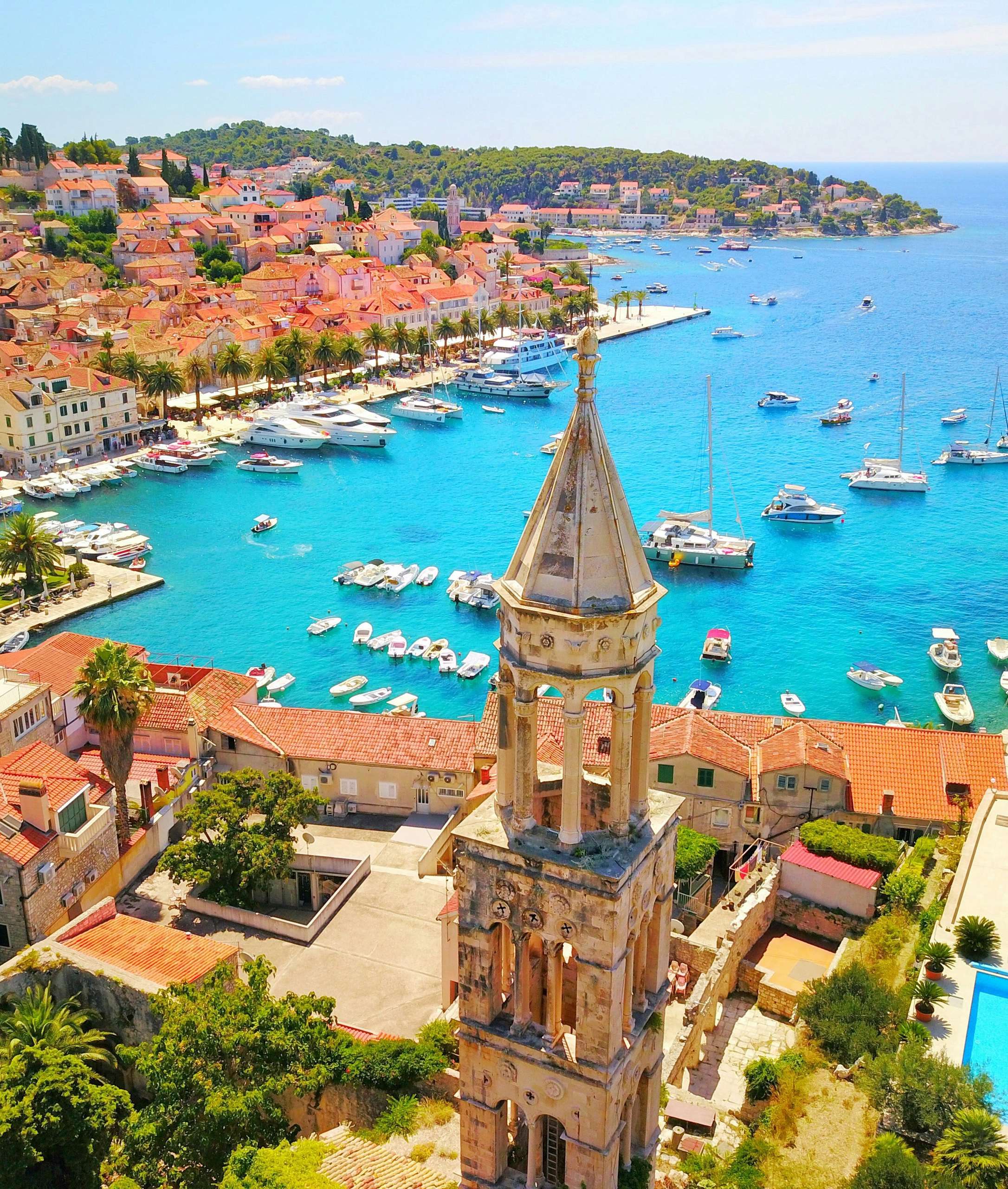 Breathtaking aerial view of Hvar's marina, a top destination for yacht charters in Croatia