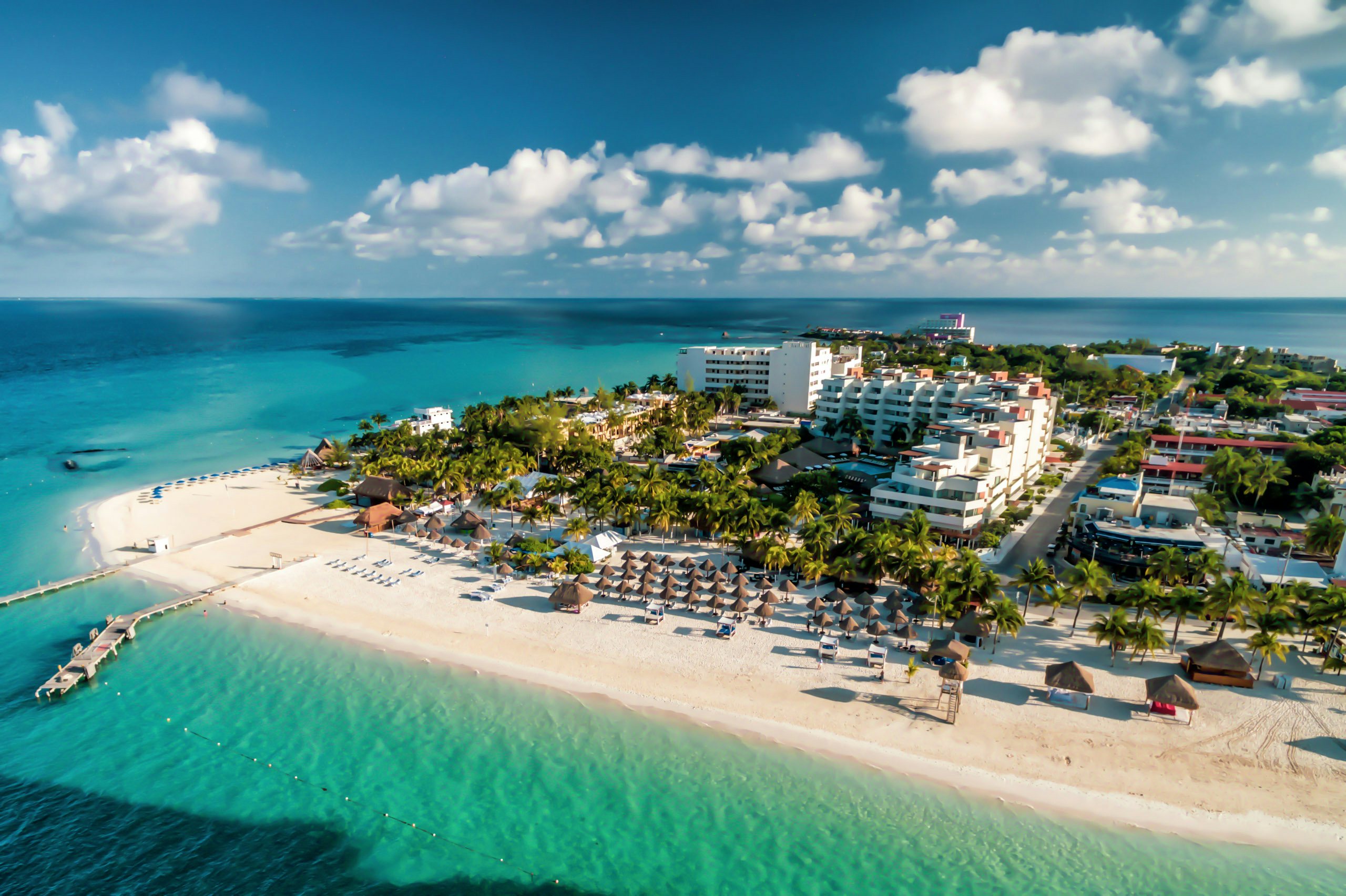 Isla Mujeres Superyacht Charter -Isla Mujeres Mexico Caribbean Beach Hotel - Drone Aerial Photo