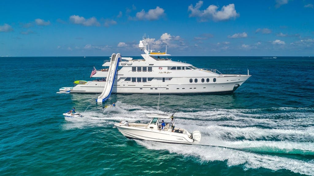 Christensen Charter Yacht I LOVE THIS BOAT profile with Boston Whaler tender and a WaveRunner