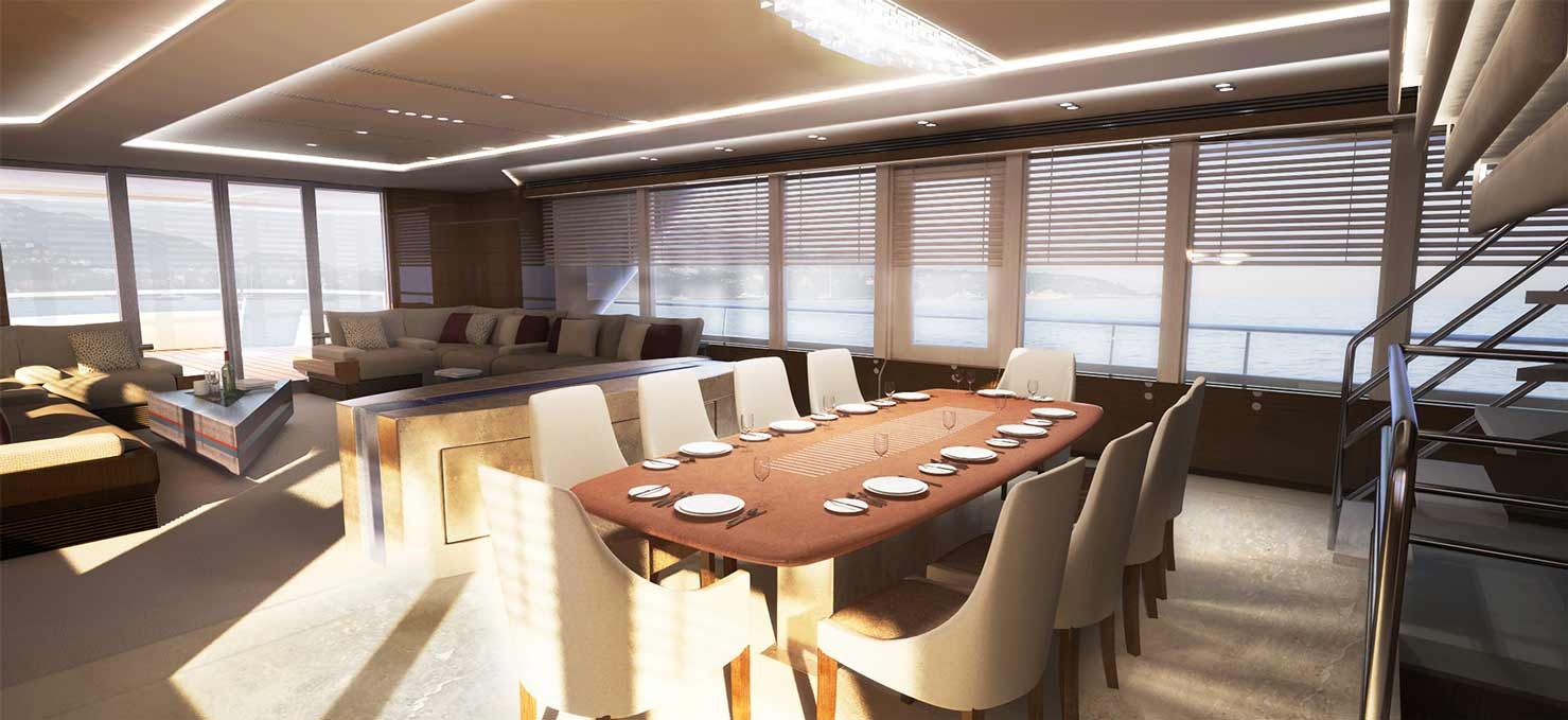 Main Living room and dining room aboard ISLANDER HYBRID