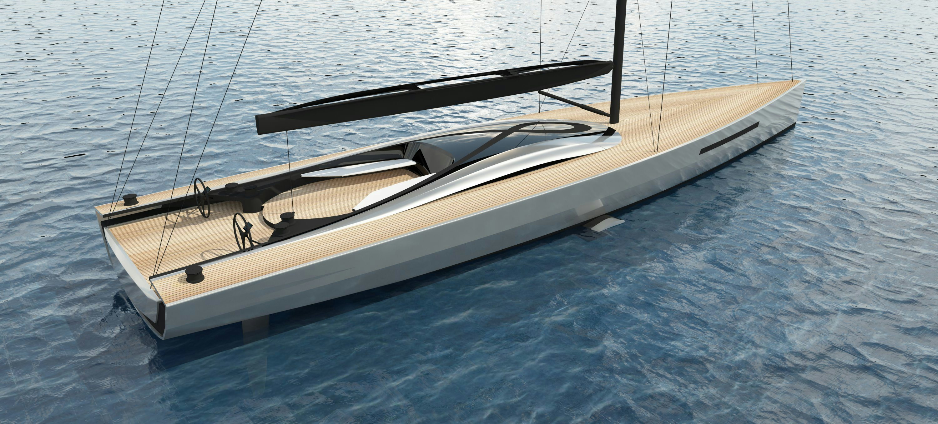 Infiniti 105 sailing yacht rendering in the ocean with the sails down
