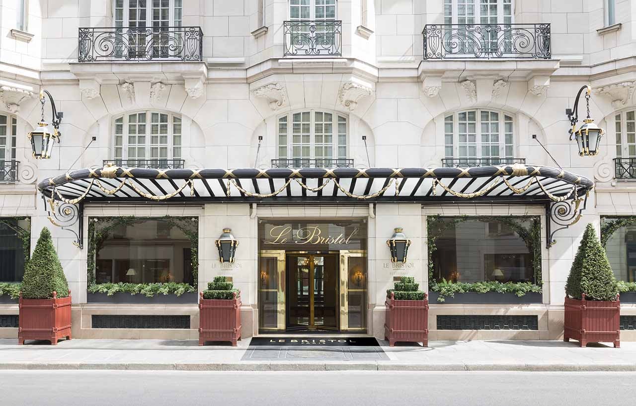 The facade of Le Bristol Hotel in Paris