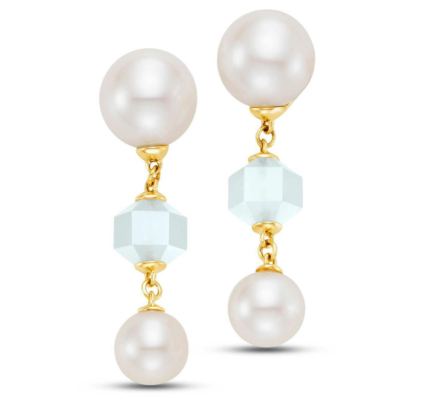 white freshwater pearls with geometrically cut white moonstones