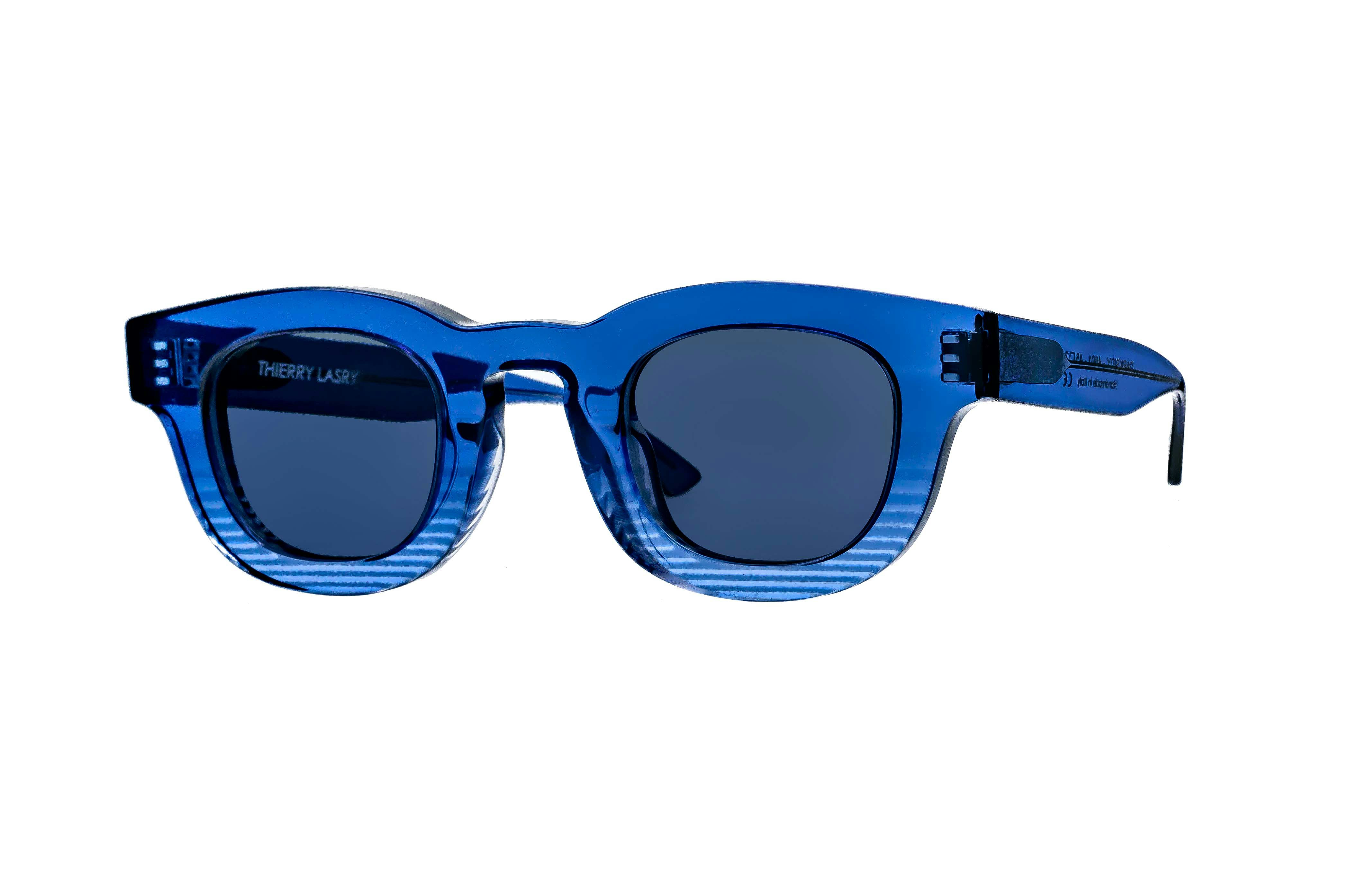 bright blue mens sunglasses with dark lenses