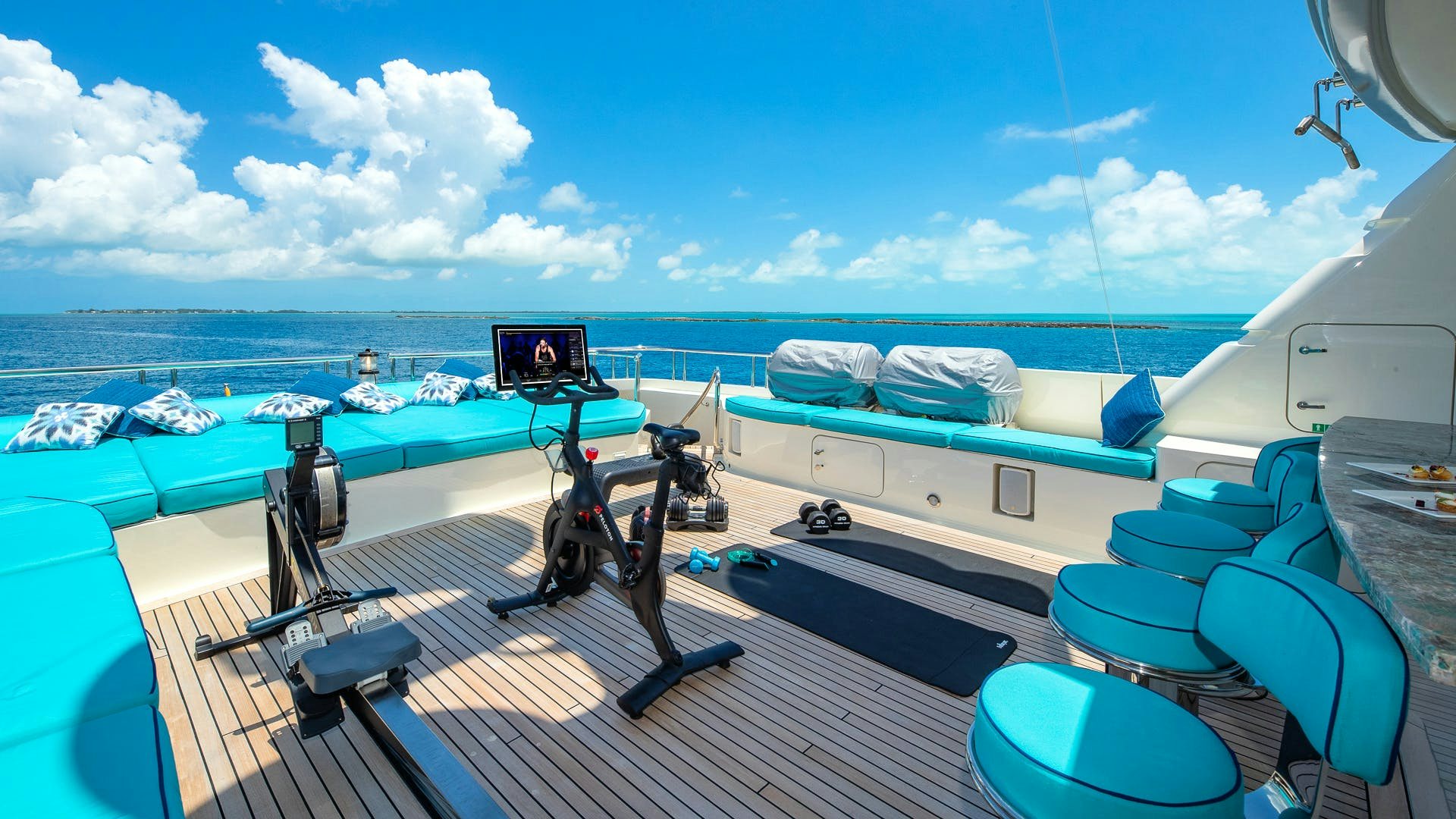 Amels Charter yacht NITA K II GYm Equipment on the sundeck