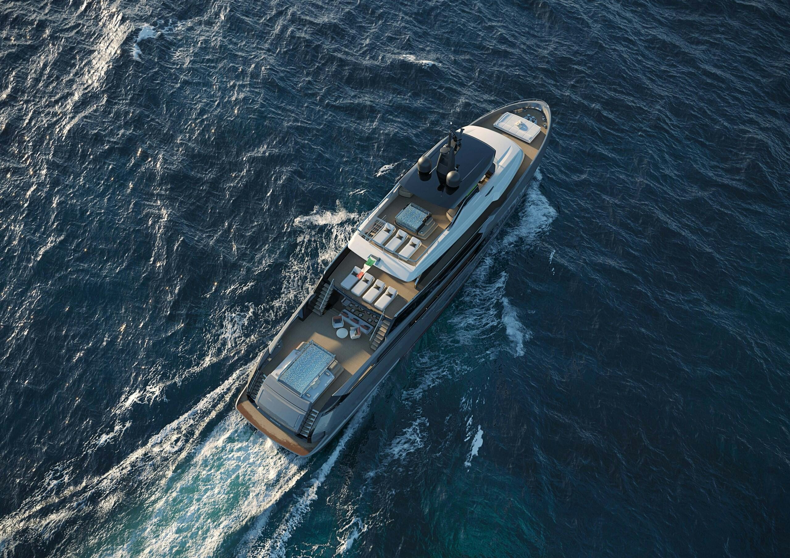 Ocean king yacht from above cruising