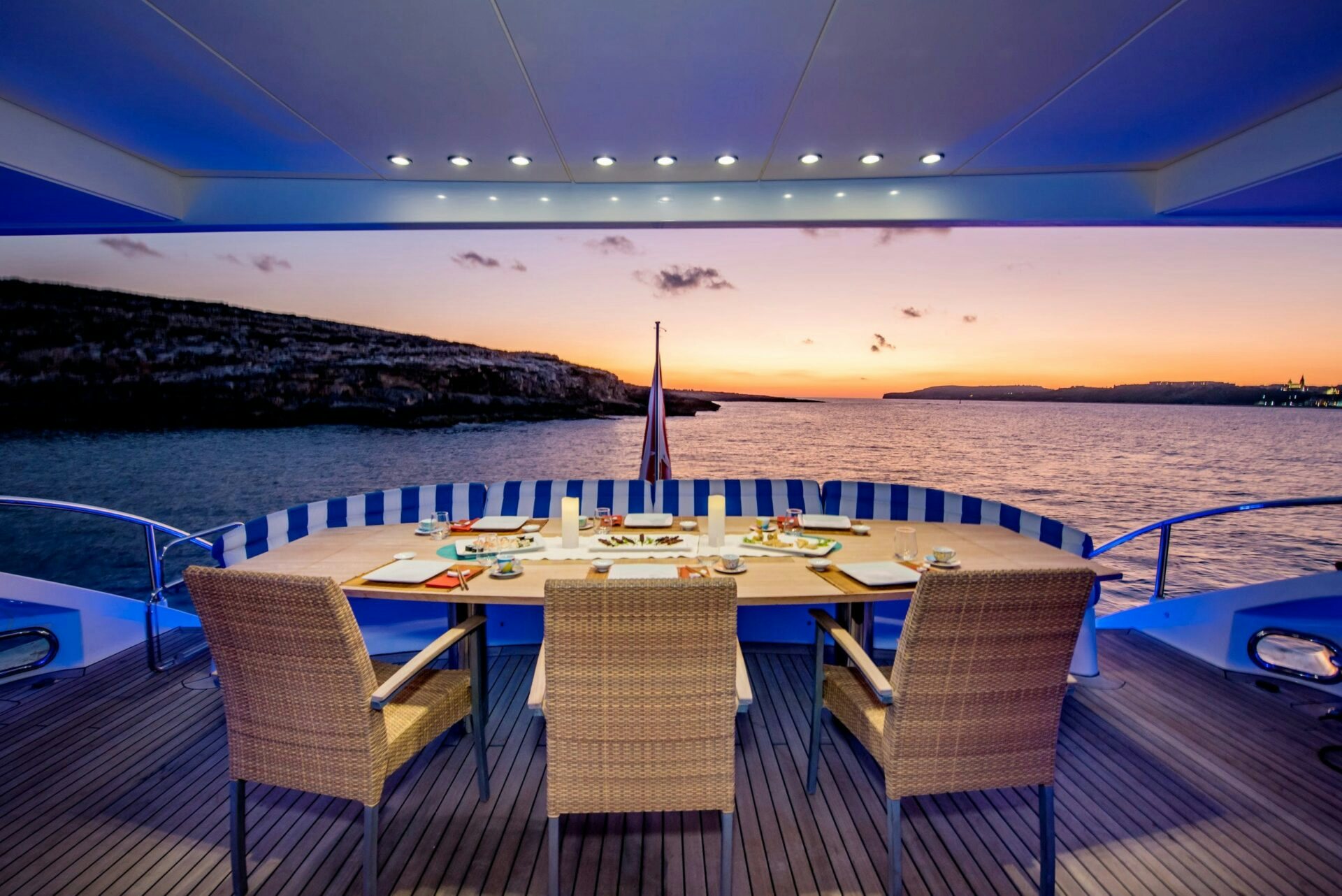 Charter Yacht PHOENIX Aft deck at sunset