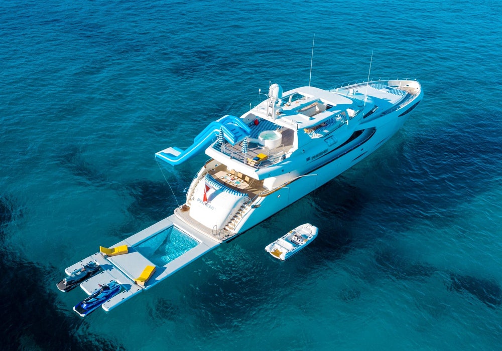 Charter yacht Phoenix with her all her toys out
