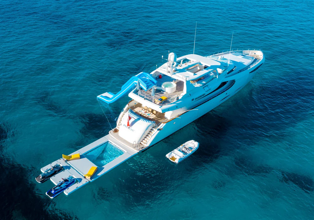 Charter yacht Phoenix with her all her toys out