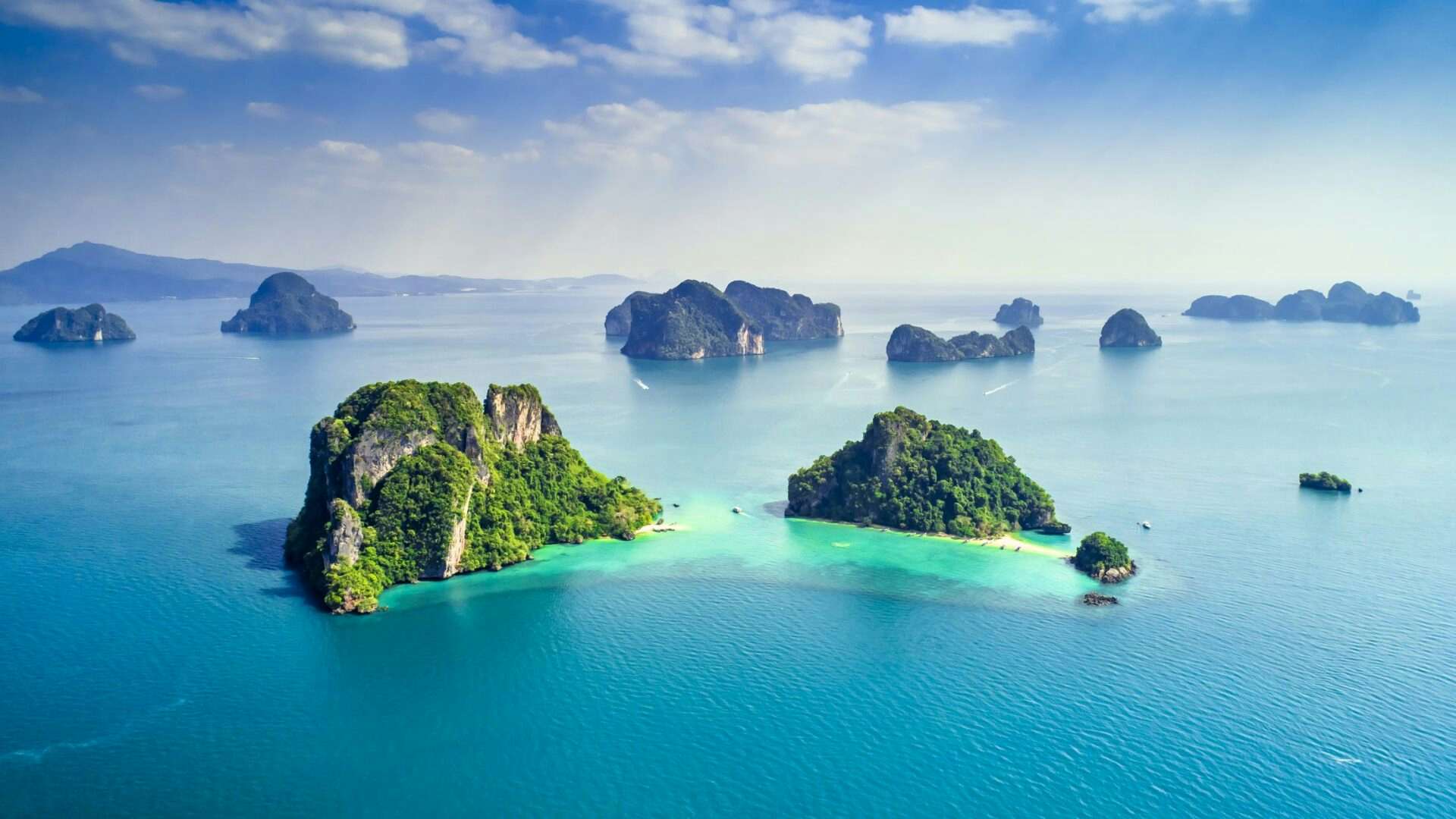 Aerial view of the idyllic Phi Phi Islands with turquoise waters during Thailand Charter Week 2024.