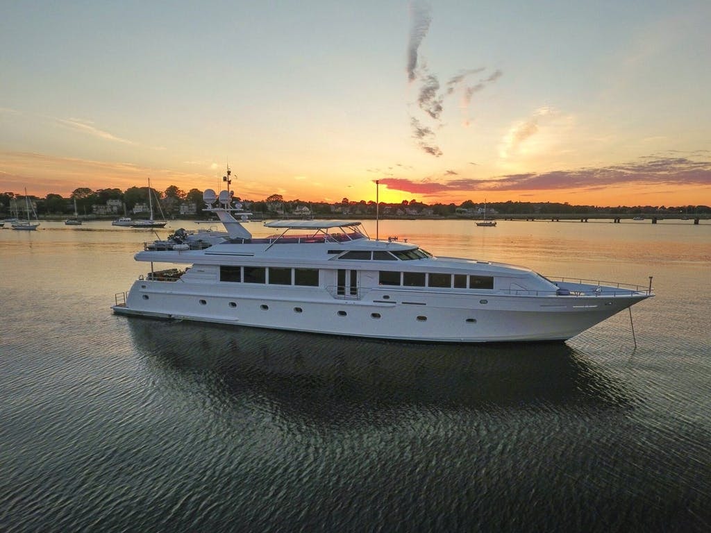 Intermarine charter yacht SAVANNAH profile at sunset