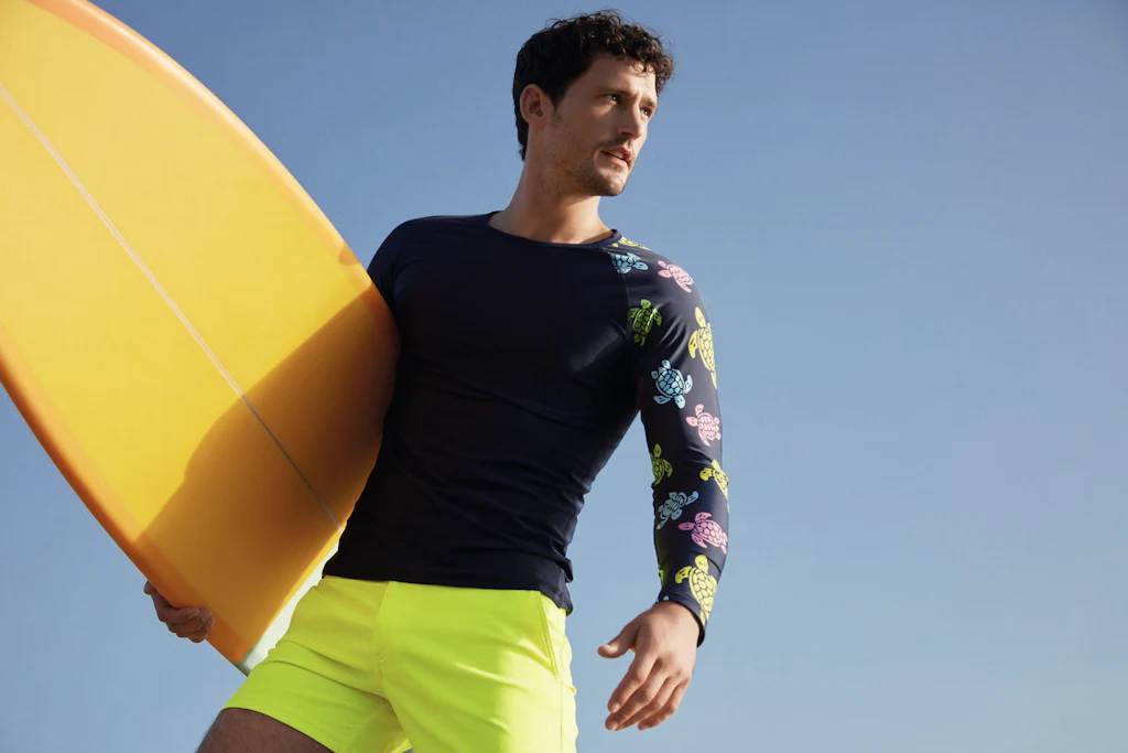 Yellow Swim Shorts & Turtle Rashguard