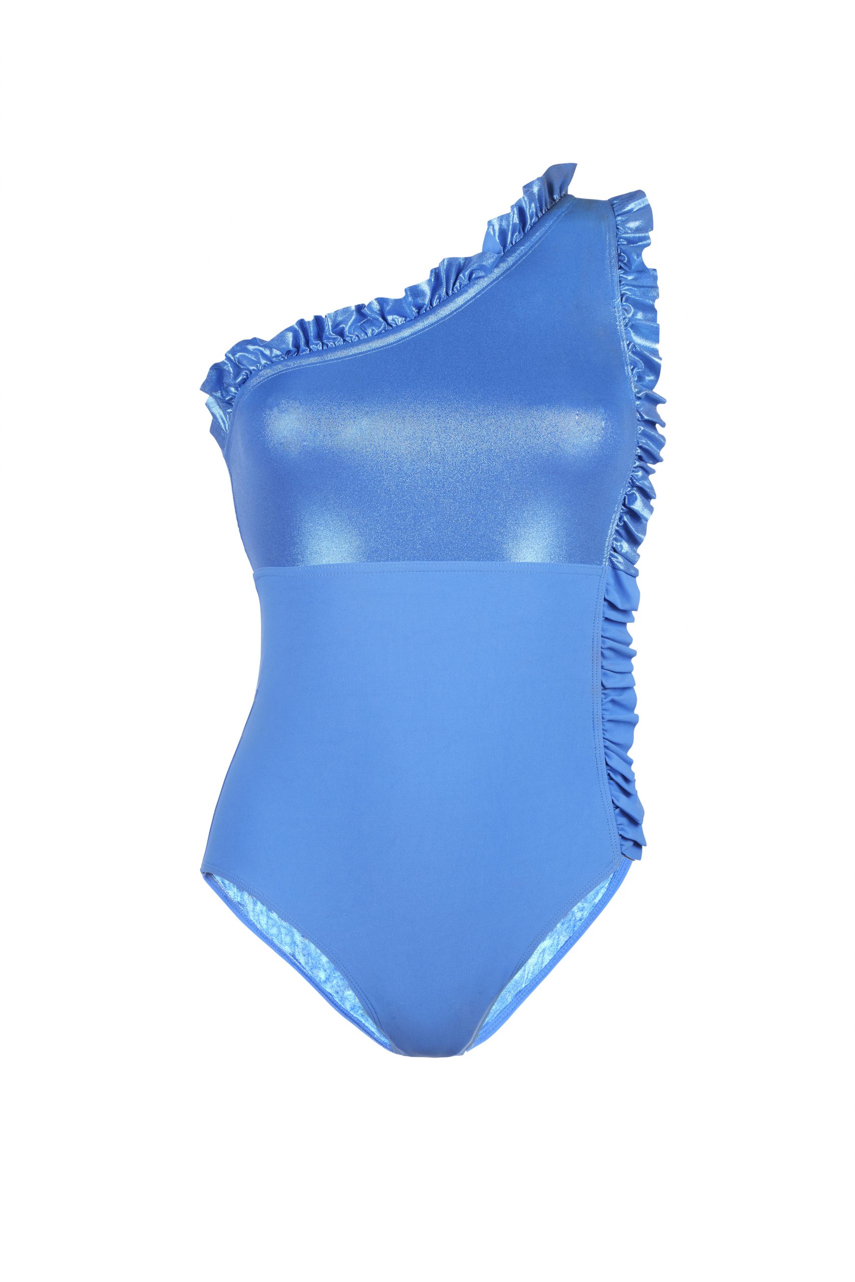 Blue one-shoulder swimsuit