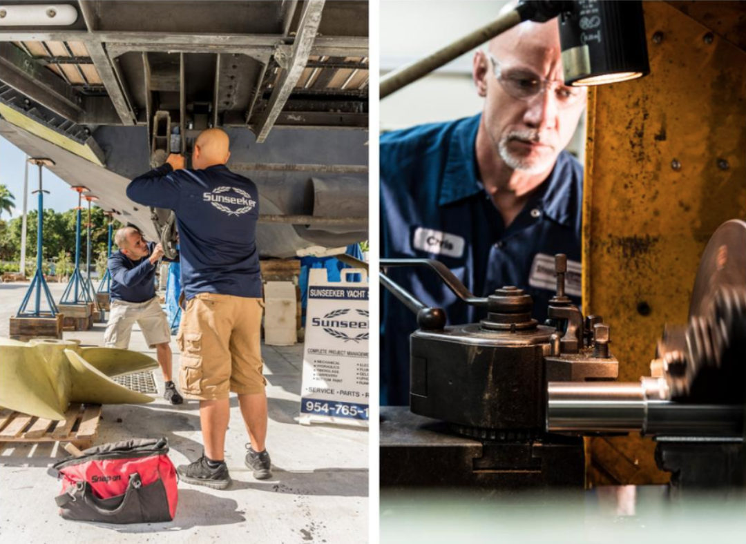 Mechanics working on a yacht