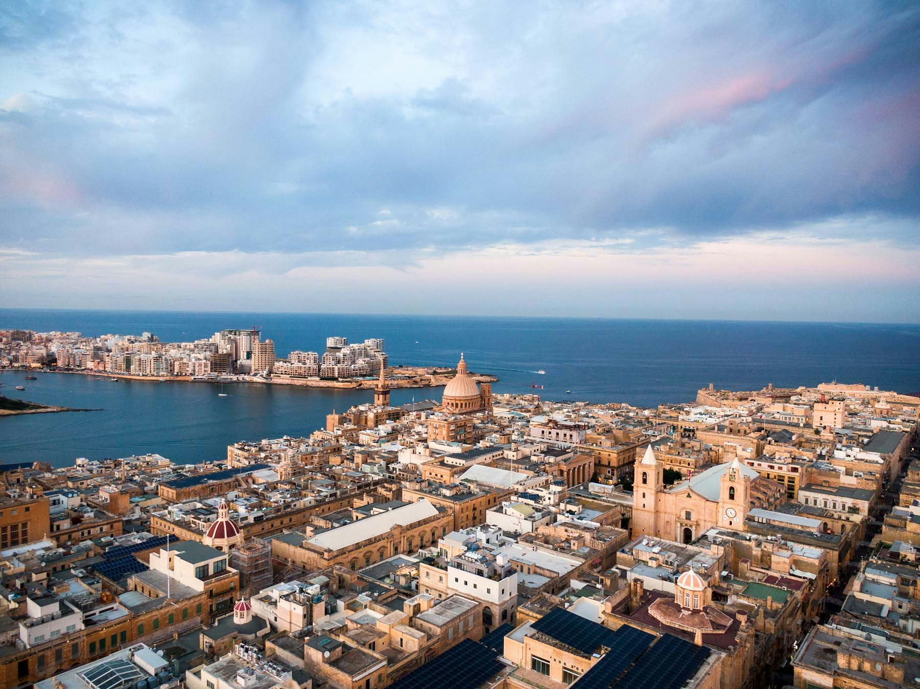 Valletta and the Grand Harbour aerial image of beautiful Malta and its old architecture