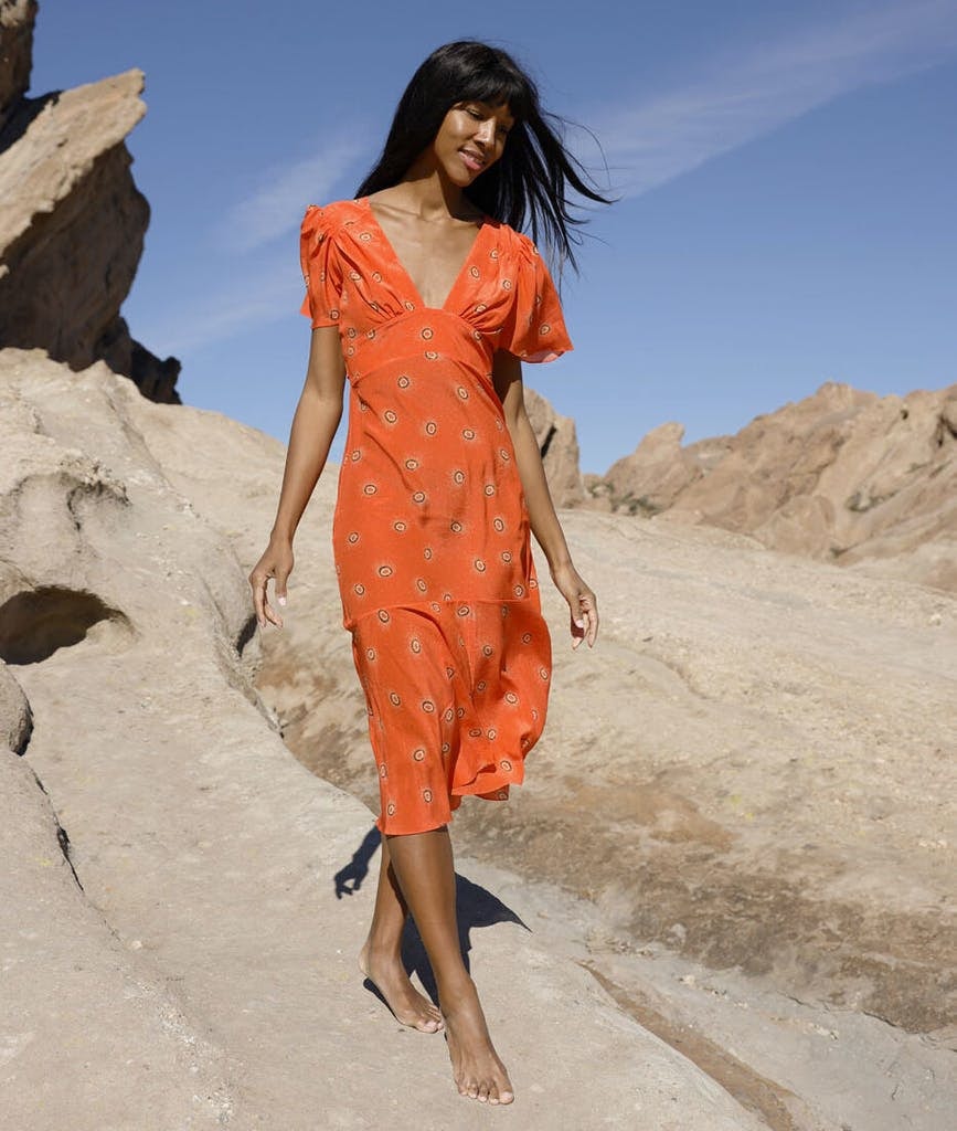 Coral Silk Tea Dress