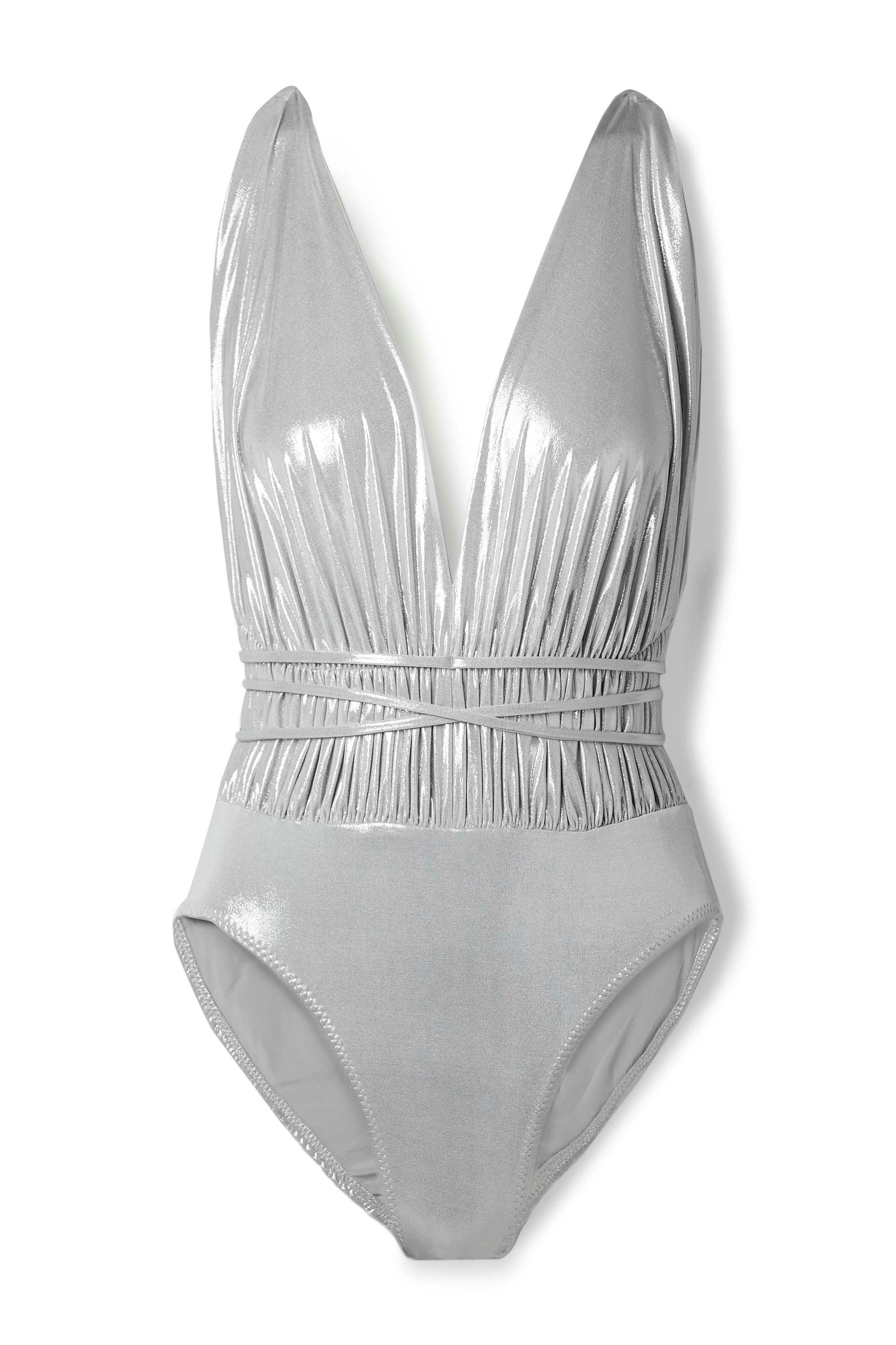 Womens silver metallic one piece swimsuit