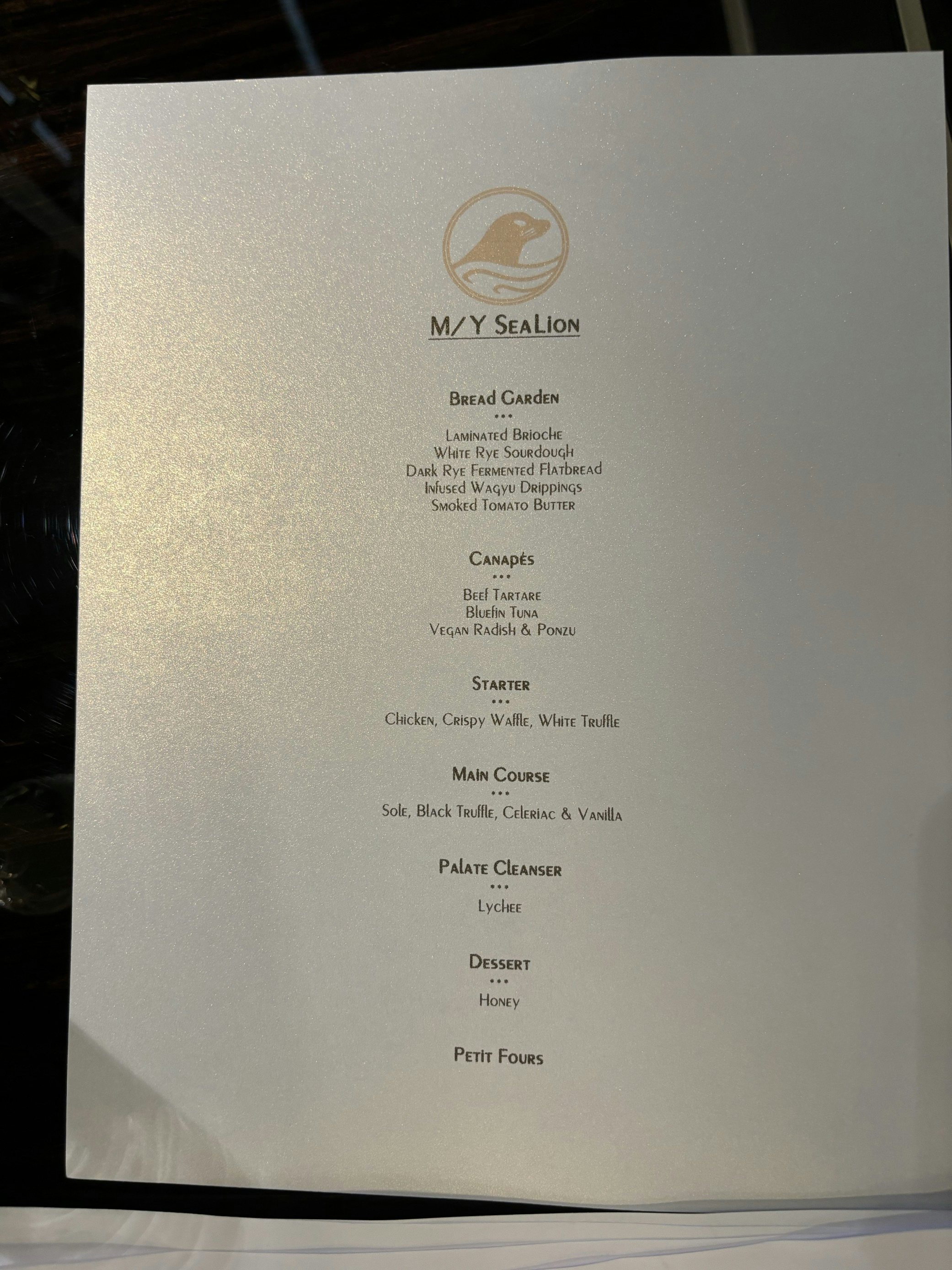 Yacht Sealion Antigua Chef Comp menu