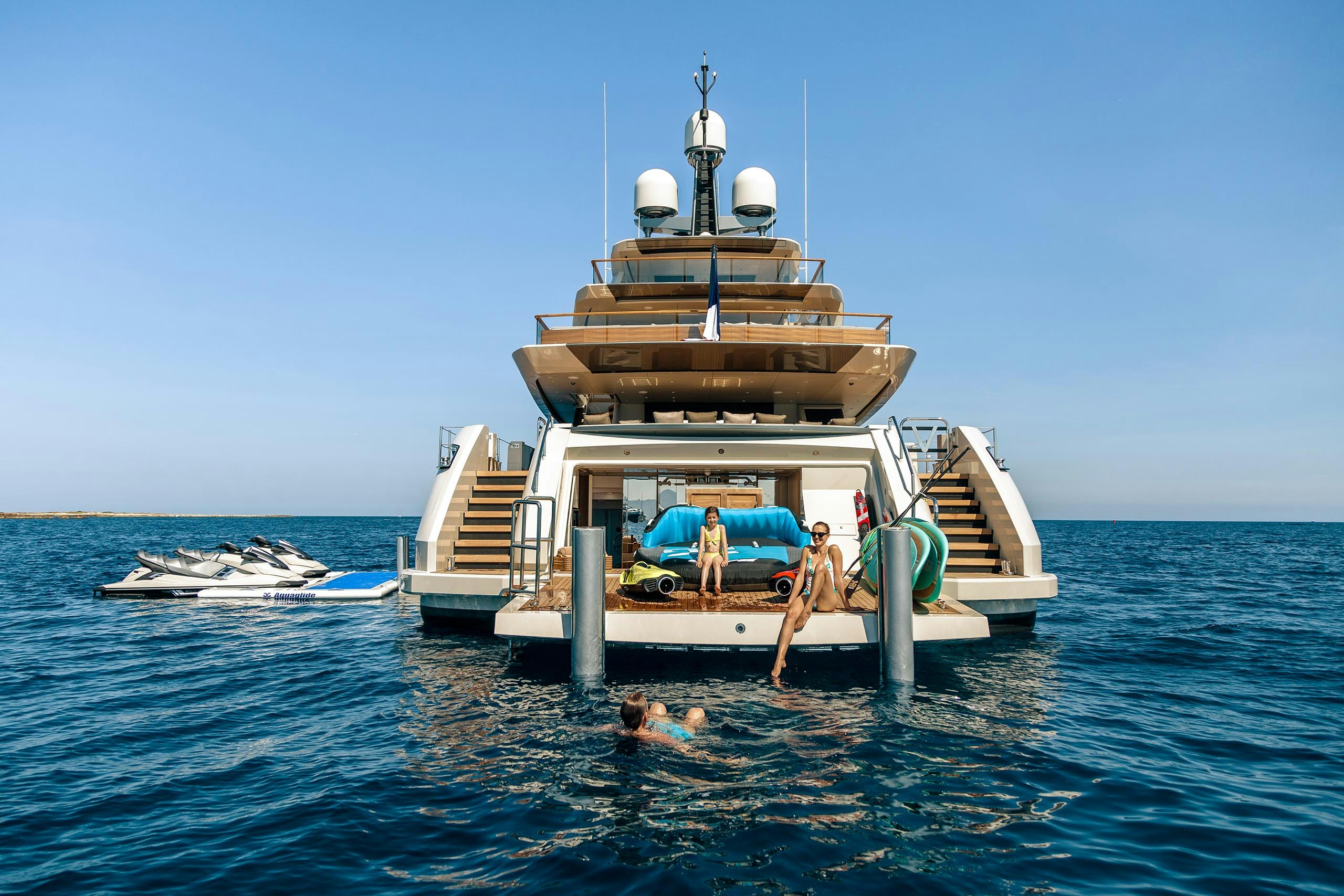 Beach Club on a yacht for charter with zero speed stabilisers