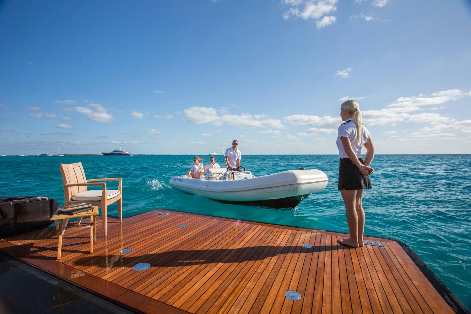 Accessing yacht for sale through beach club