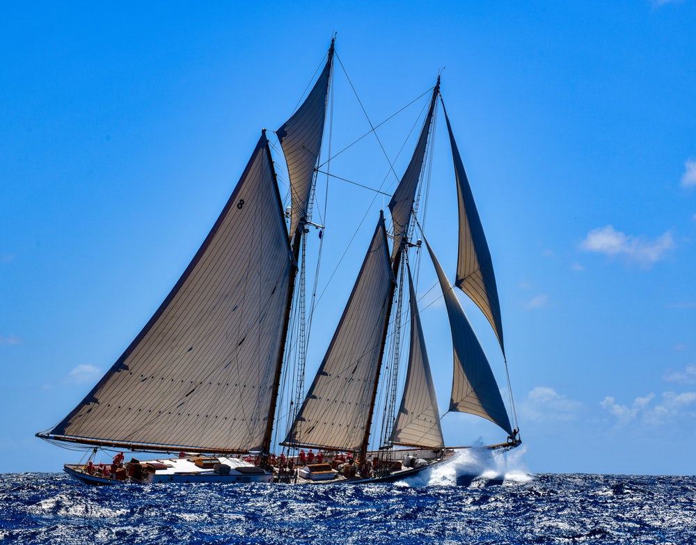 Classic sailing boat on the horizon during the Antigua Classic Regatta Classic sailing boat on the horizon during the Antigua Classic Regatta