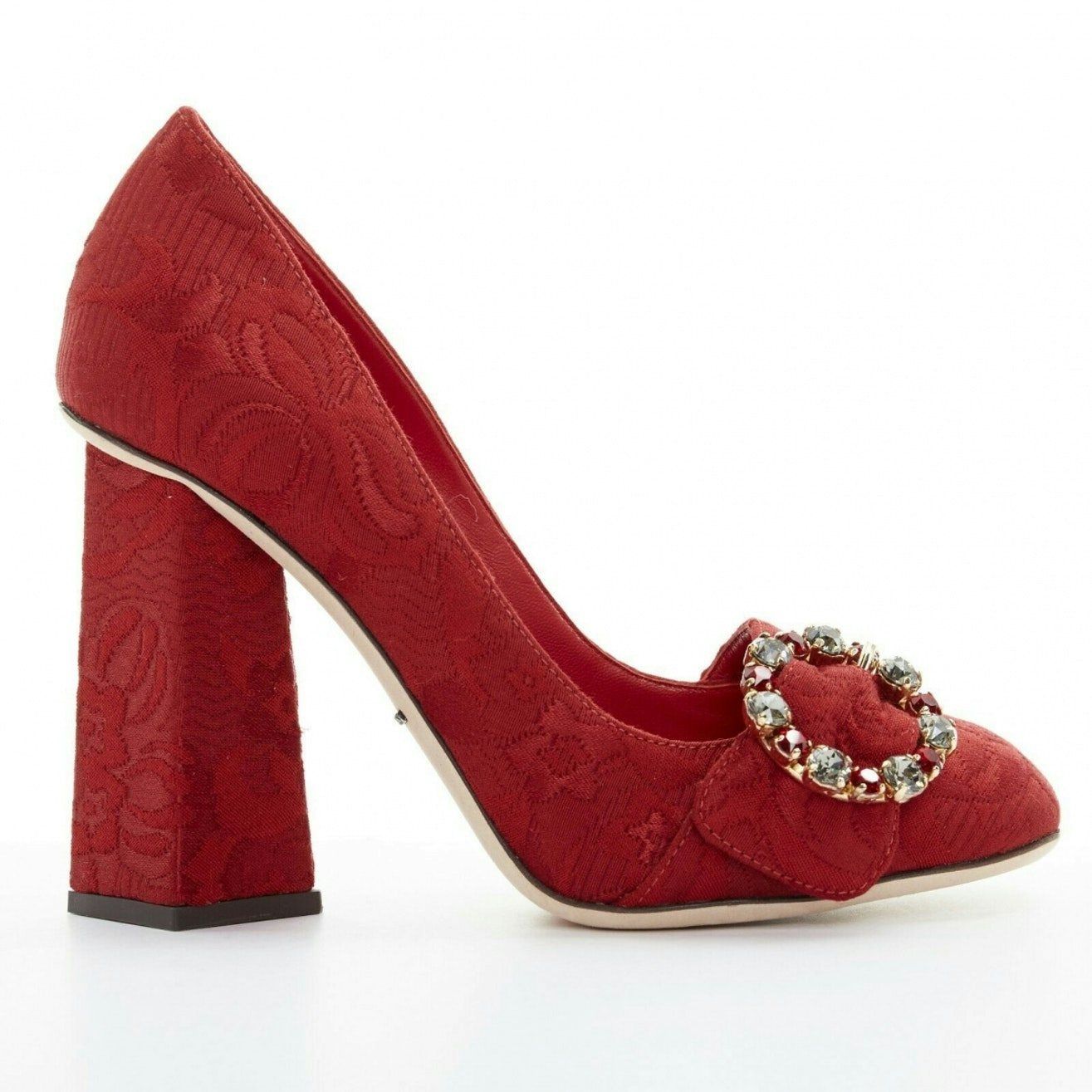 Dolce &amp; Gabbana red brocade pump with embellished buckle