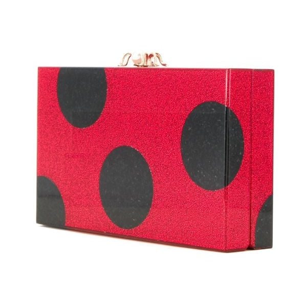 Charlotte Olympia “Dotty Pandora” polka dot box clutch