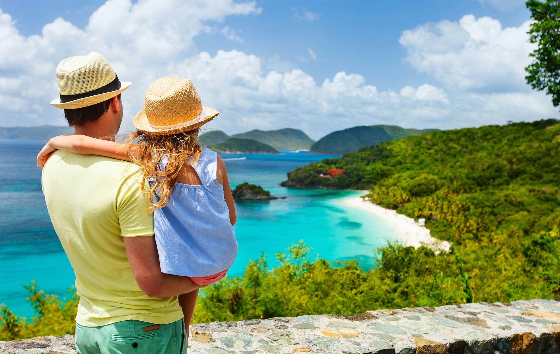 father and daughter family overlooking luxury yacht charters in the Virgin Islands