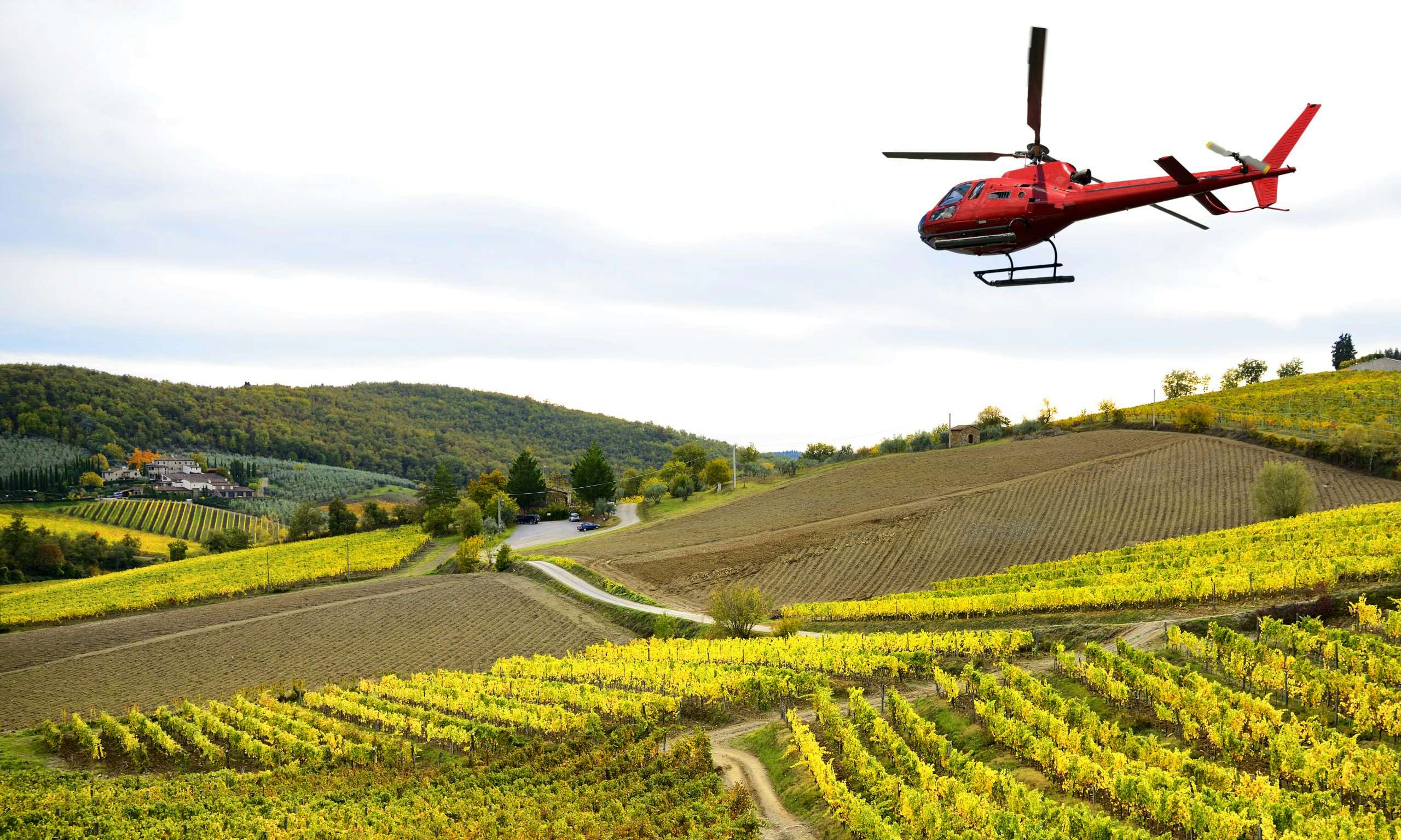 Helicopter flying over vineyard | Superyacht Experiences | N&J