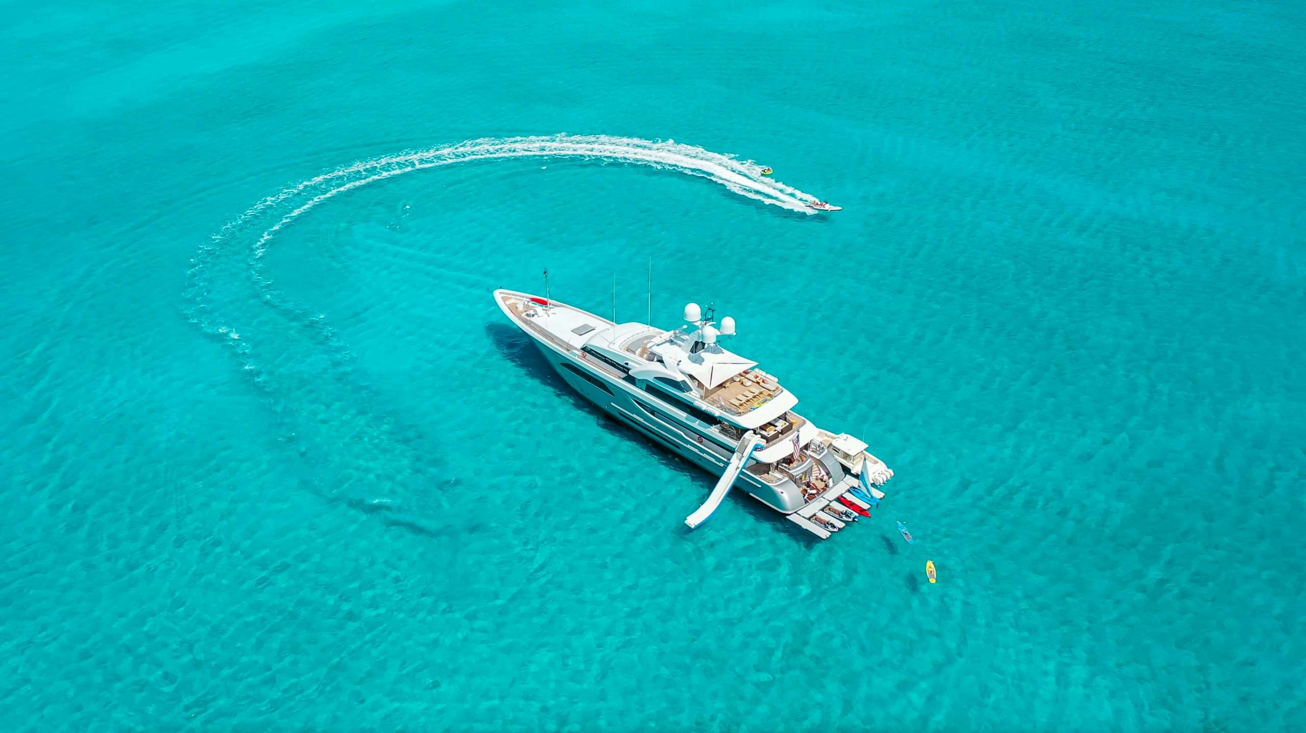 189' (57.6m) Feadship charter yacht W with all her toys out anchored in the Bahamas