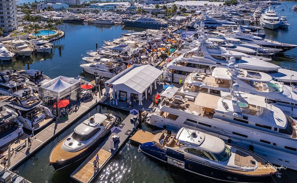 Aerial view of the Northrop & Johnson stand at the Fort Lauderdale International Boat Show